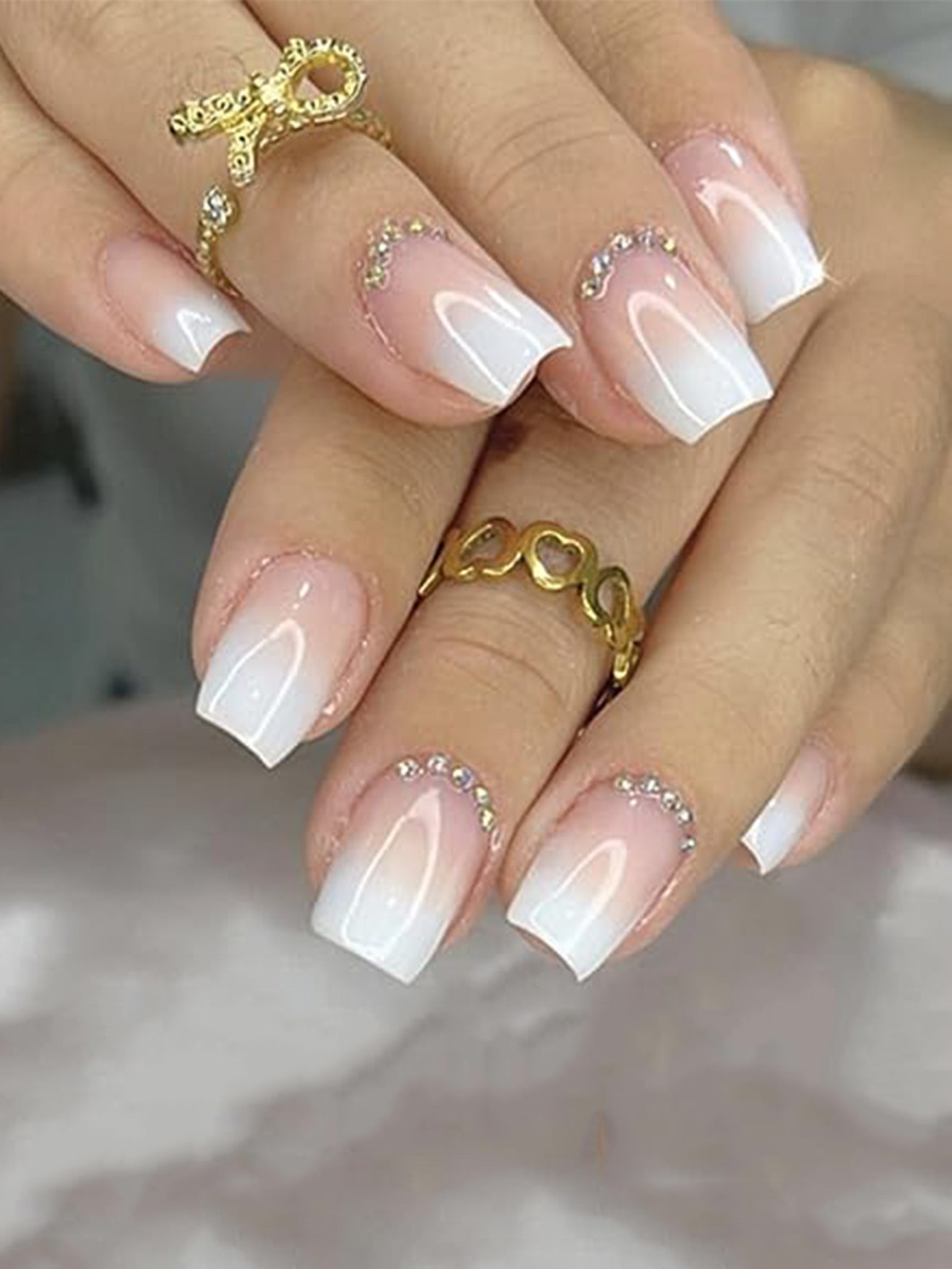 24 pcs French Ombre Coffin Nail Set