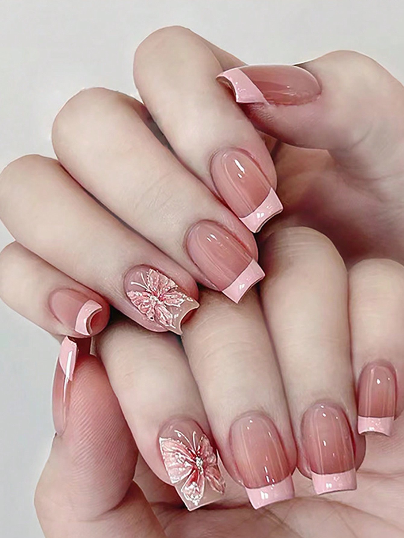 24 pcs Pink French Tip Gel Nails