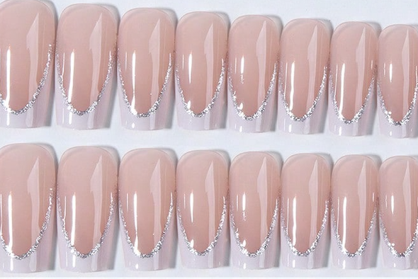 24 pcs Elegant French Glitter Press-On Nails