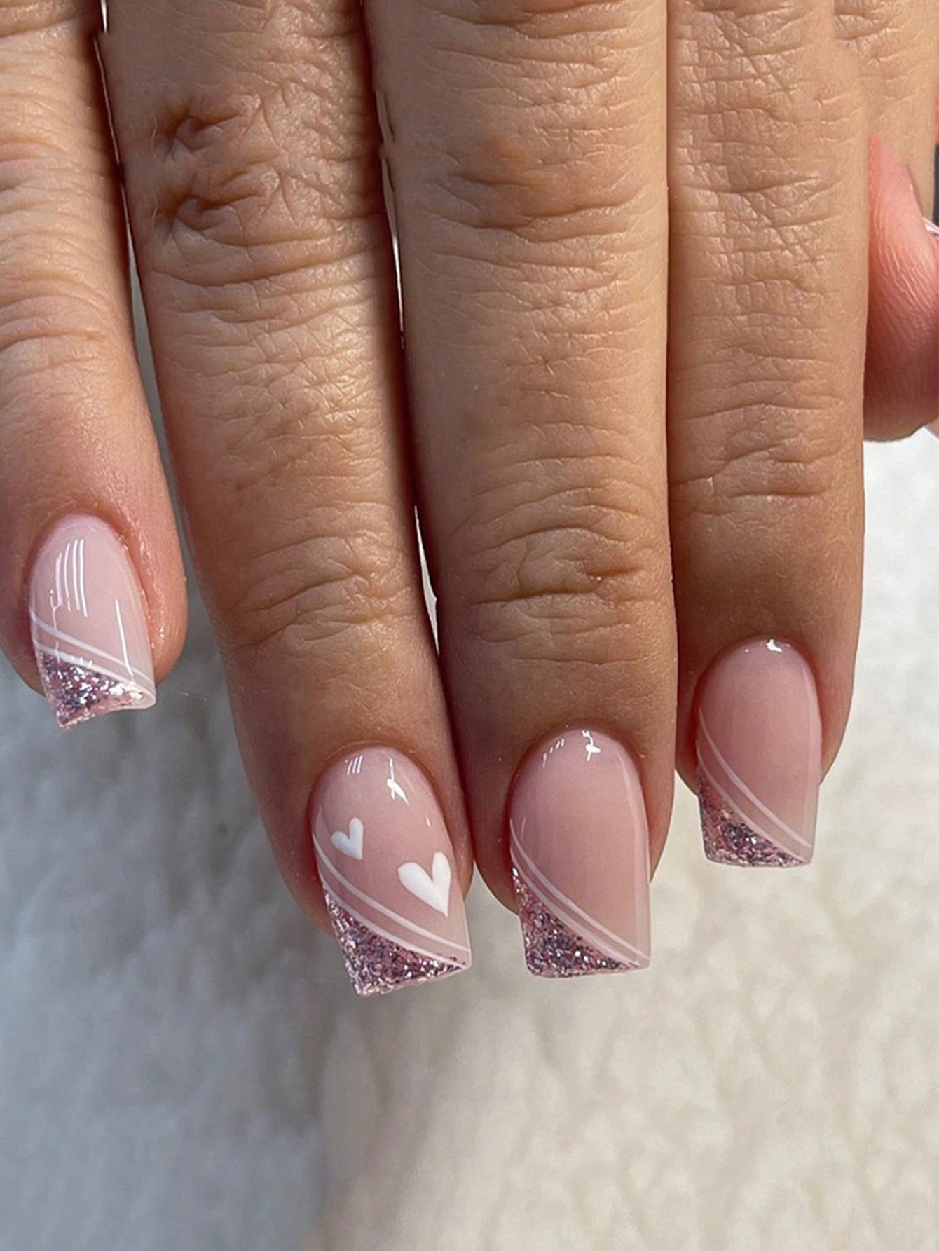 24 pcs Romantic Pink Glitter Nail Art