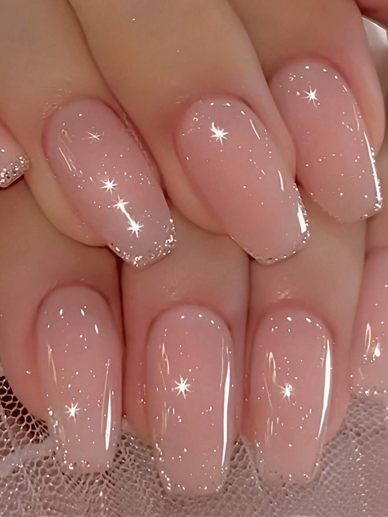 24 pcs Sparkling Nude Gel Nails