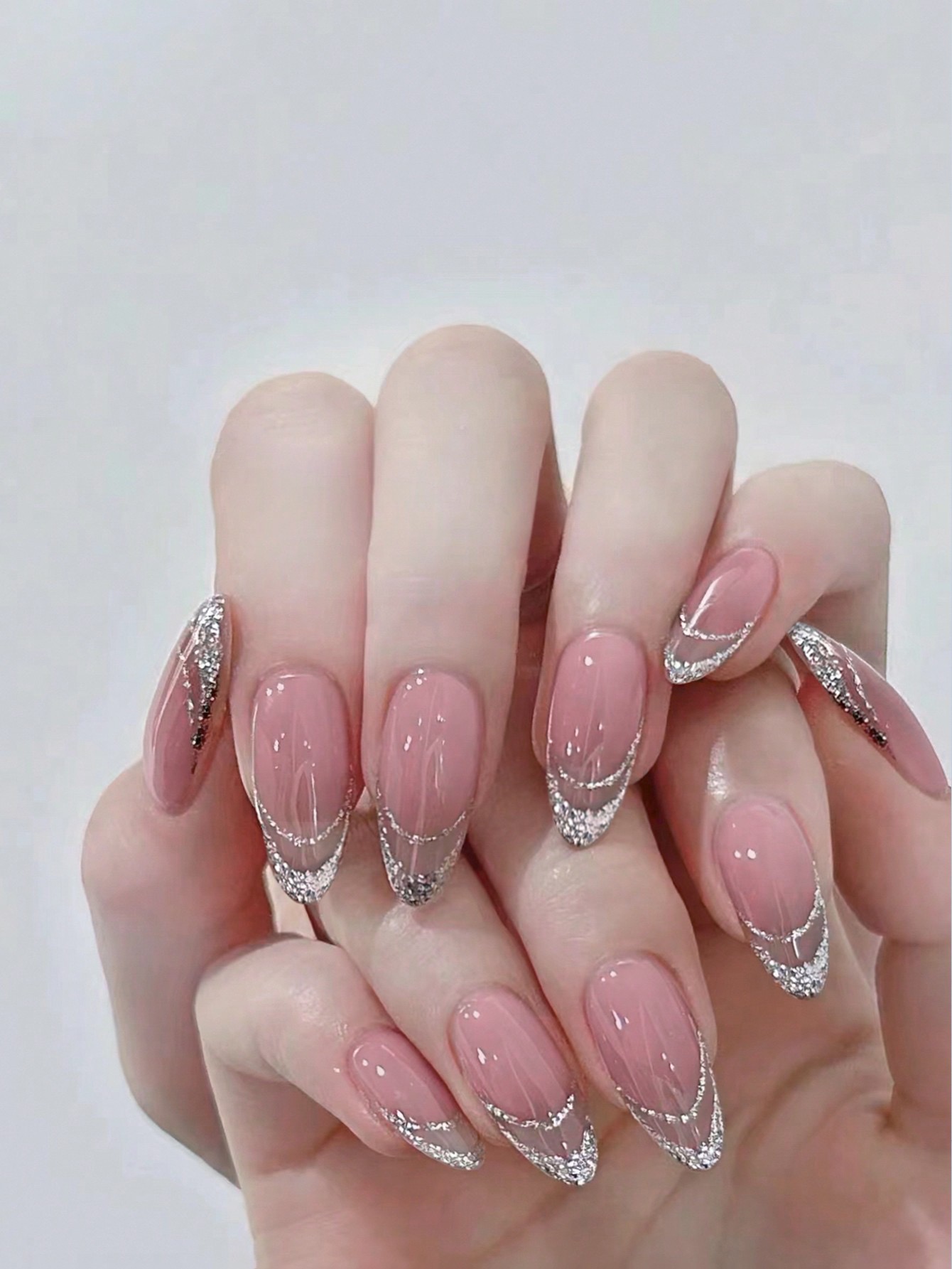24 pcs Elegant Glitter French Manicure