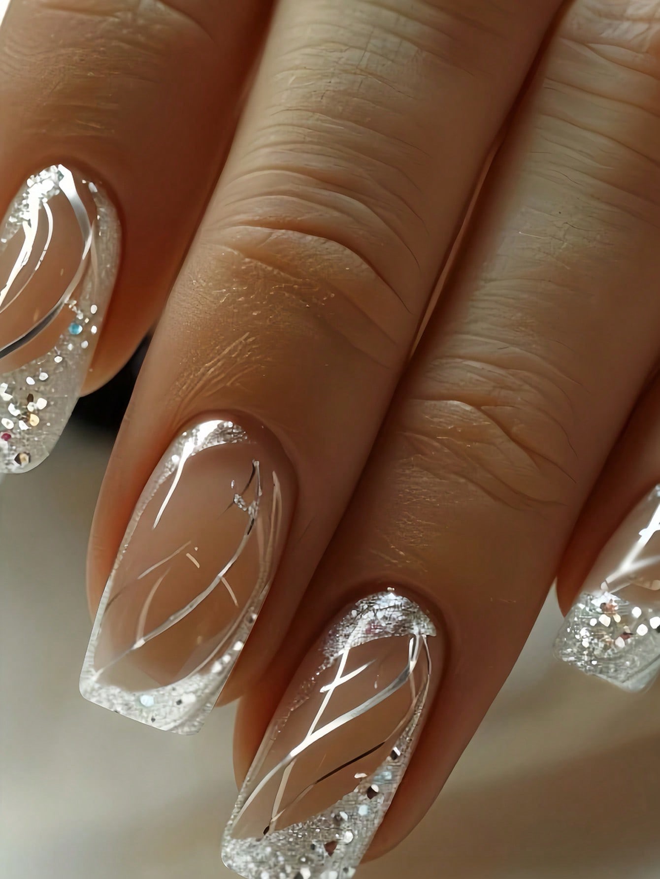 24 pcs Elegant Silver Glitter Nail Art