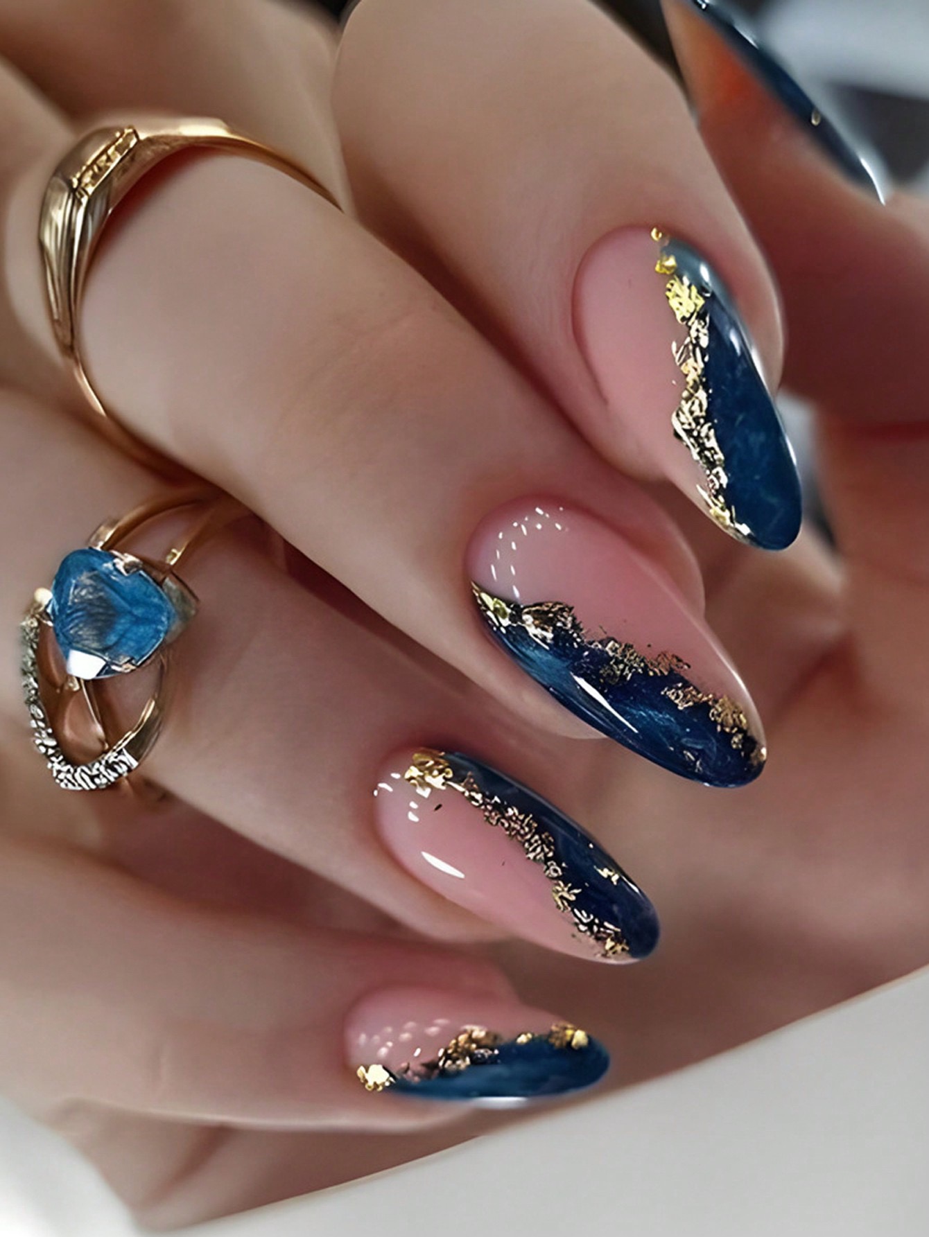 24 pcs Luxurious Blue and Gold Nail Art