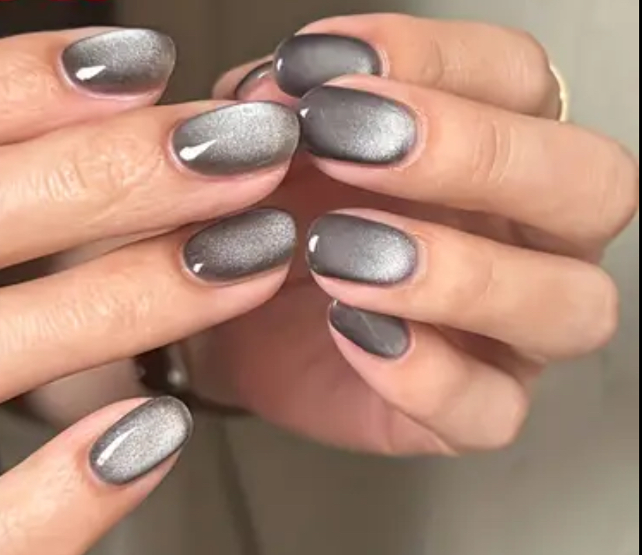 24 pcs Metallic Grey Gel Nails