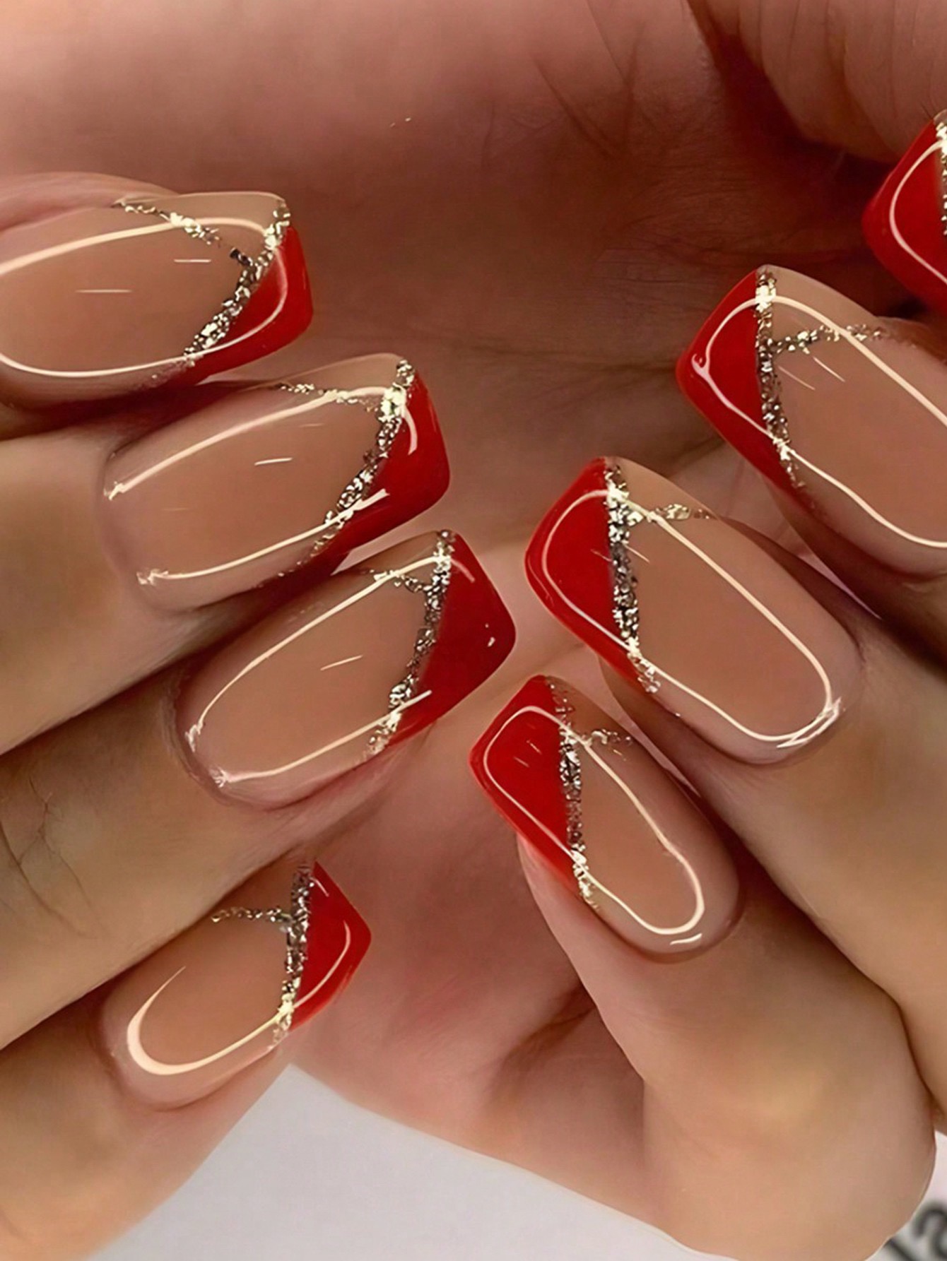 24 pcs Red French Tip Nail Art