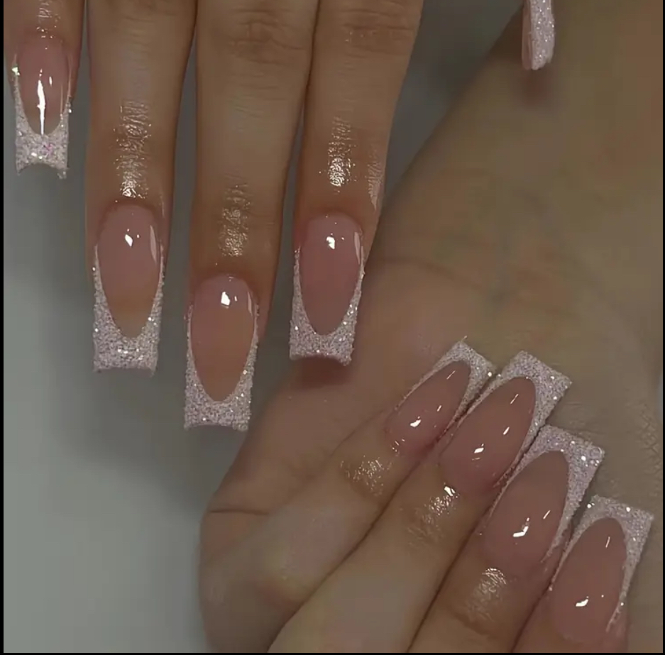 24 pcs Glitter French Acrylic Nails