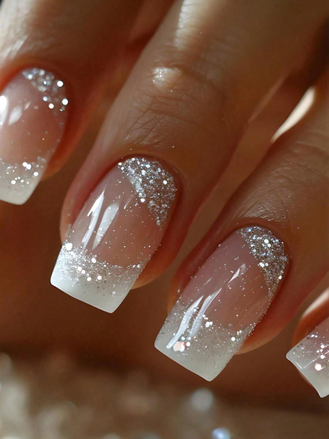 24 pcs Glitter Ombre French Manicure