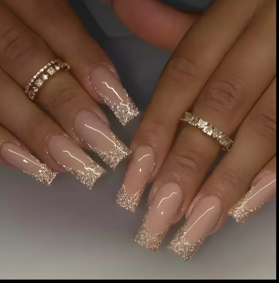 24 pcs Elegant Glitter French Nails