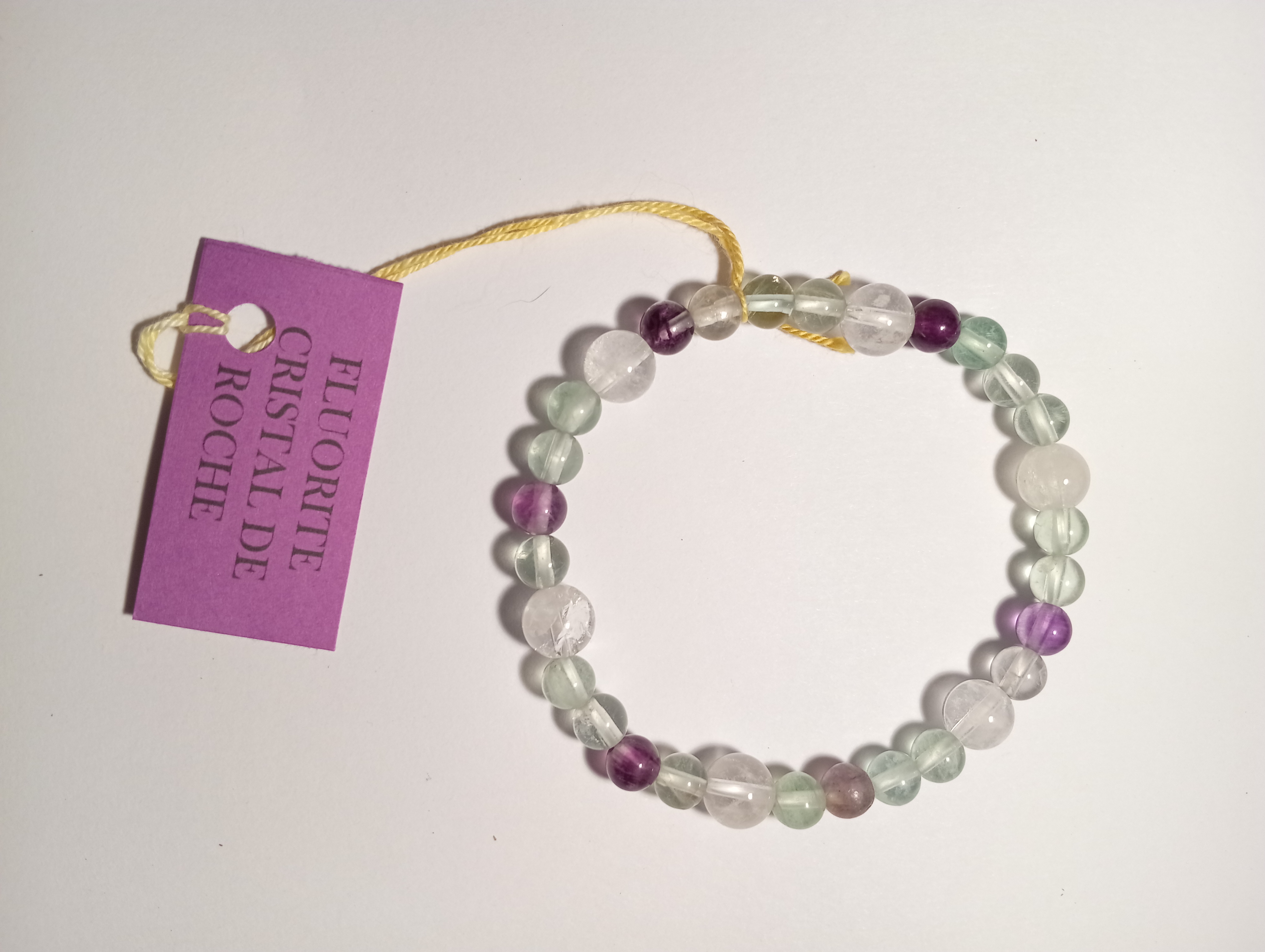 Bracelet fluorite 6mm et cristal de roche 8mm