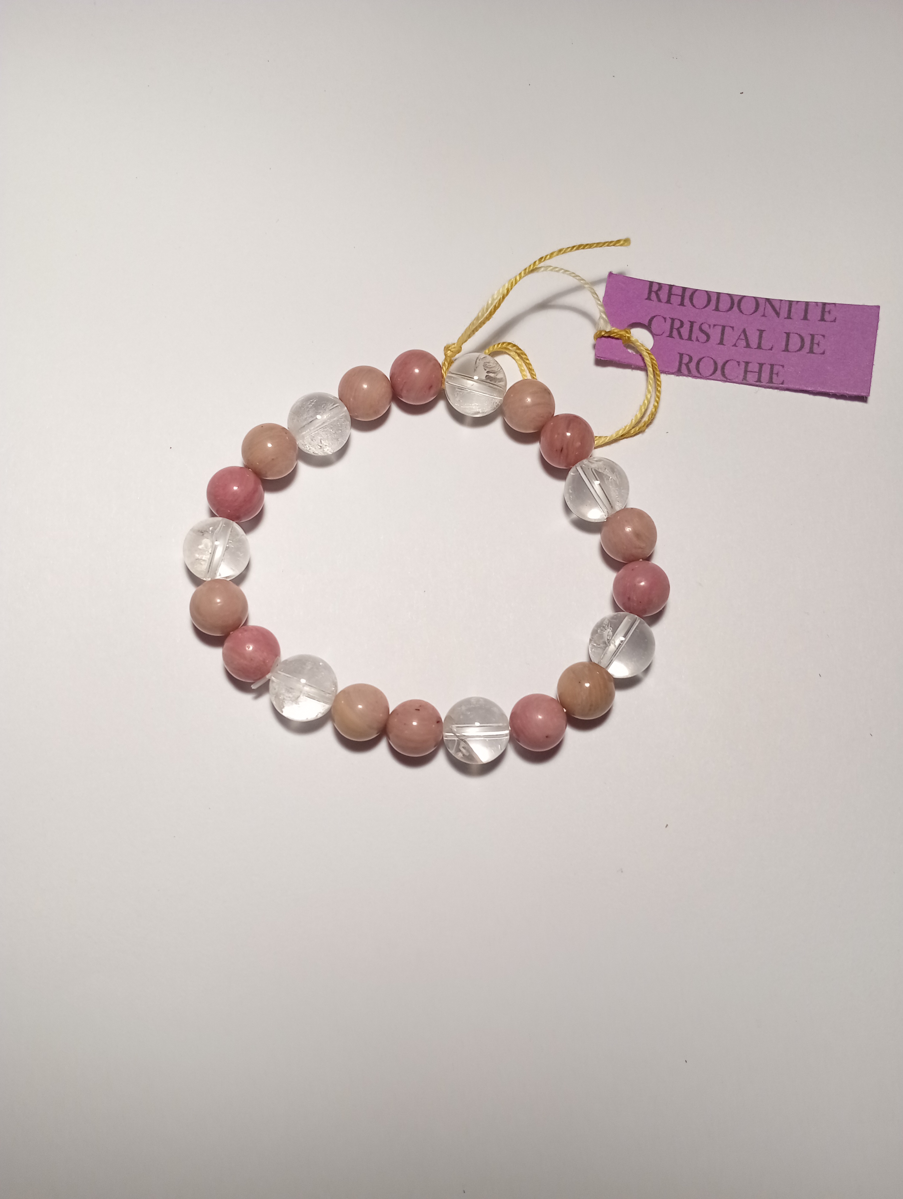 Bracelet en rhodonite 8mm et cristal de roche 10mm