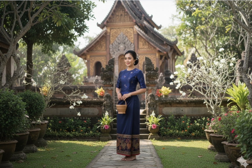 ສິ້ນສີກົມ ແລະ ຕີນສີ້ນລາຍຊ້າງ ​Traditional Lao Silk Skirt