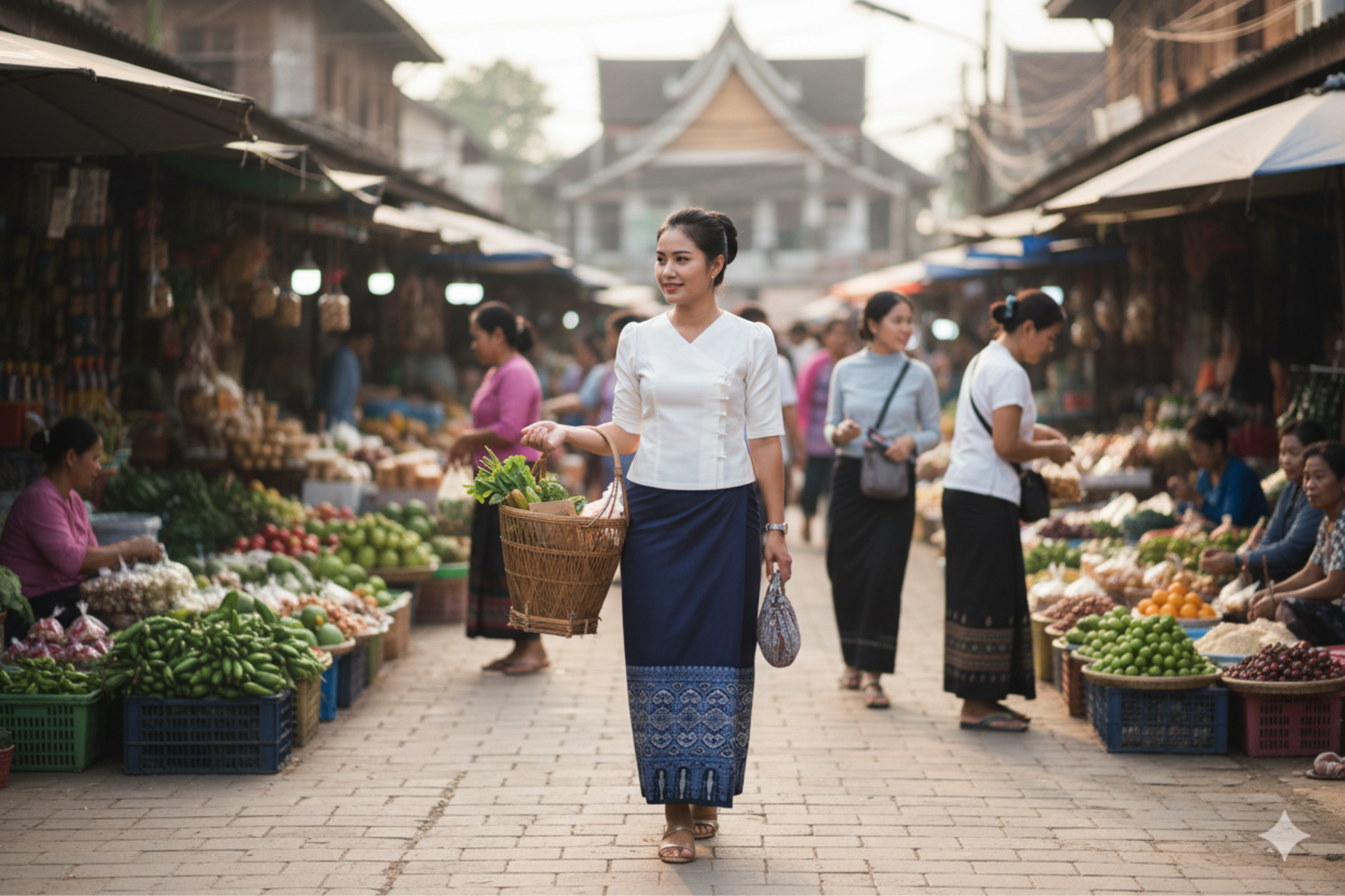 ສິ້ນໄໝລາບປົນ Traditional Lao Silk Skirt