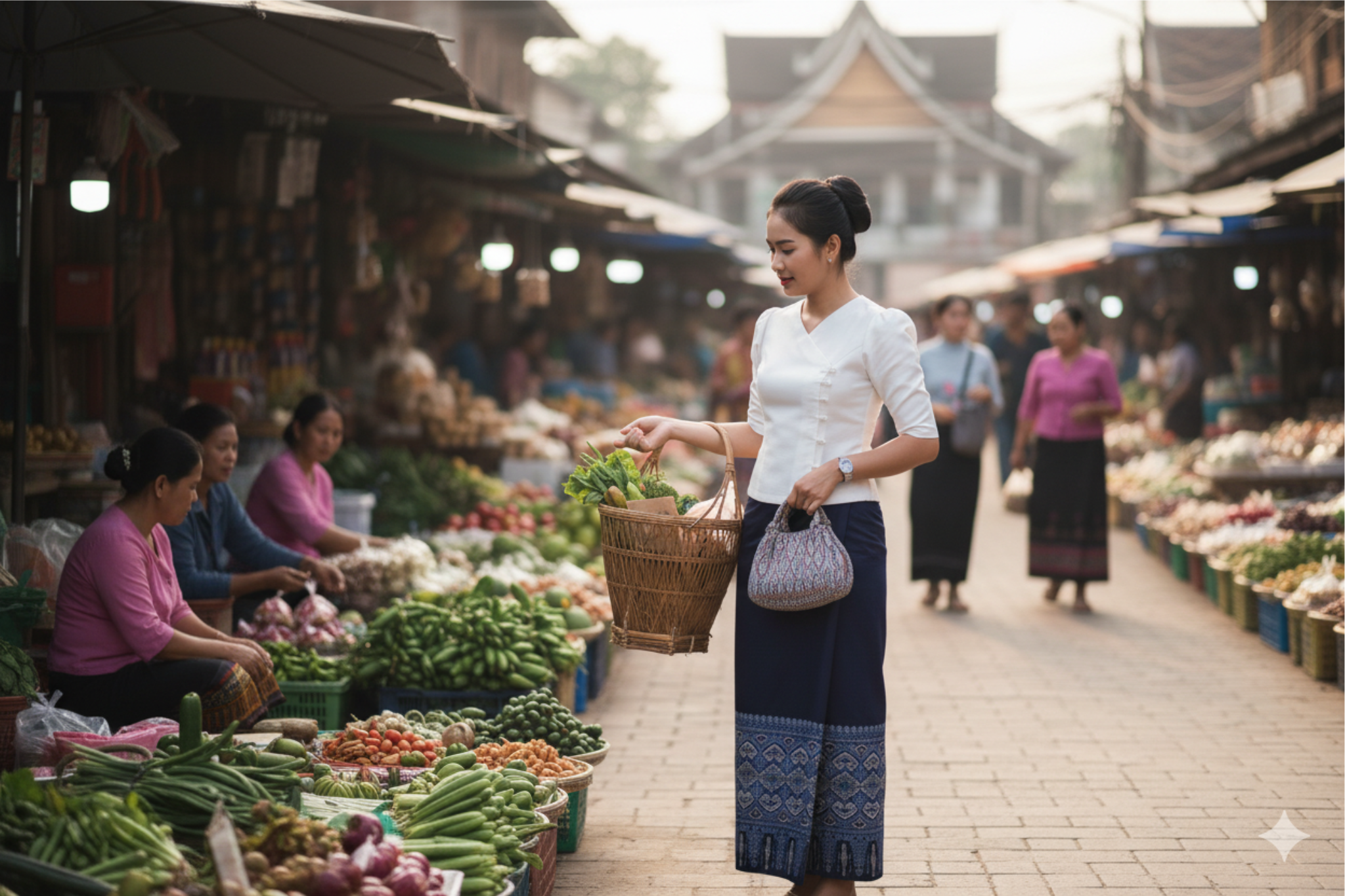 ສິ້ນໄໝລາບປົນ Traditional Lao Silk Skirt