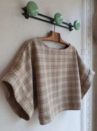 pull manches courte écossais beige