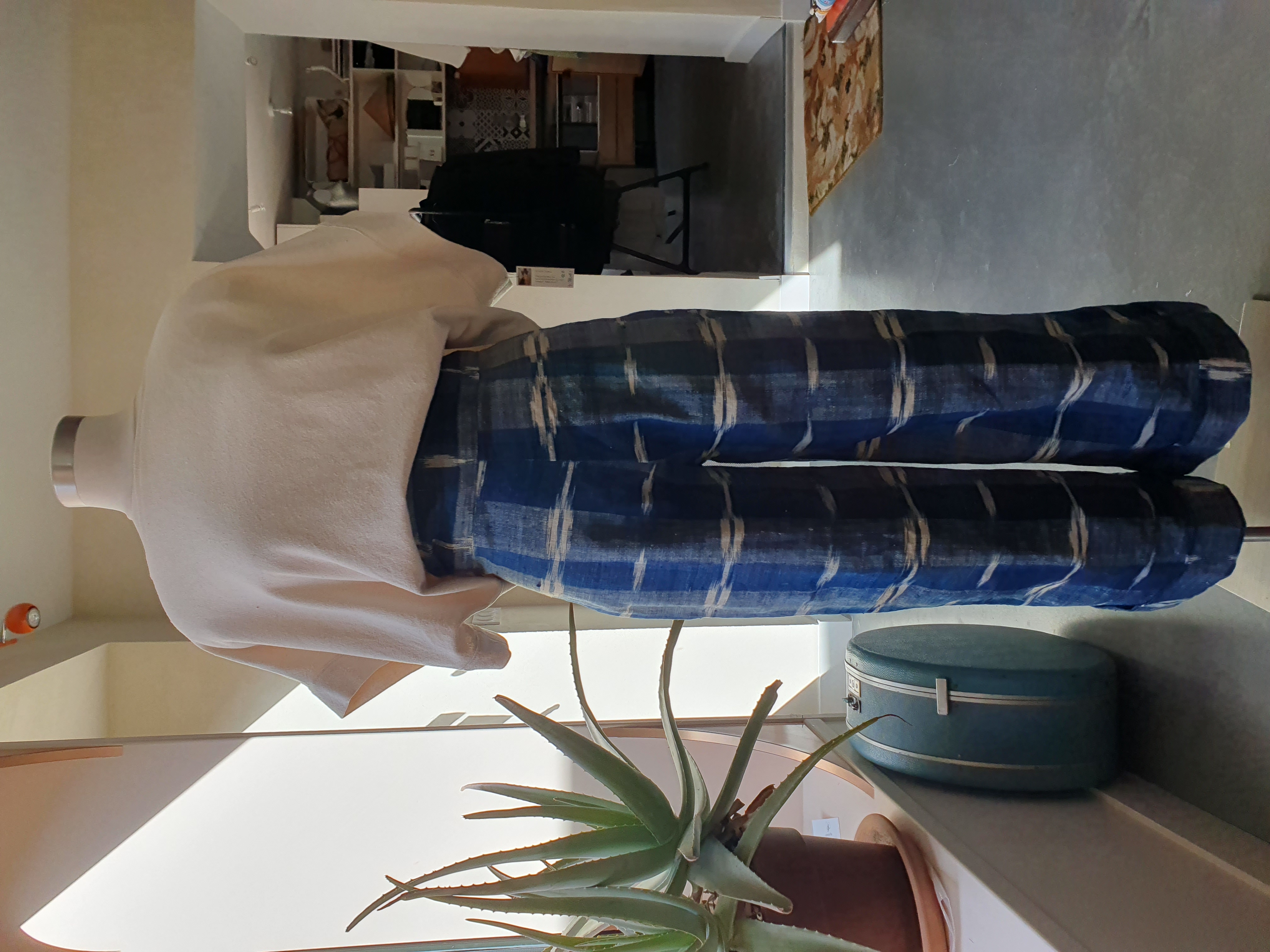 pantacourt large bleu/blanc