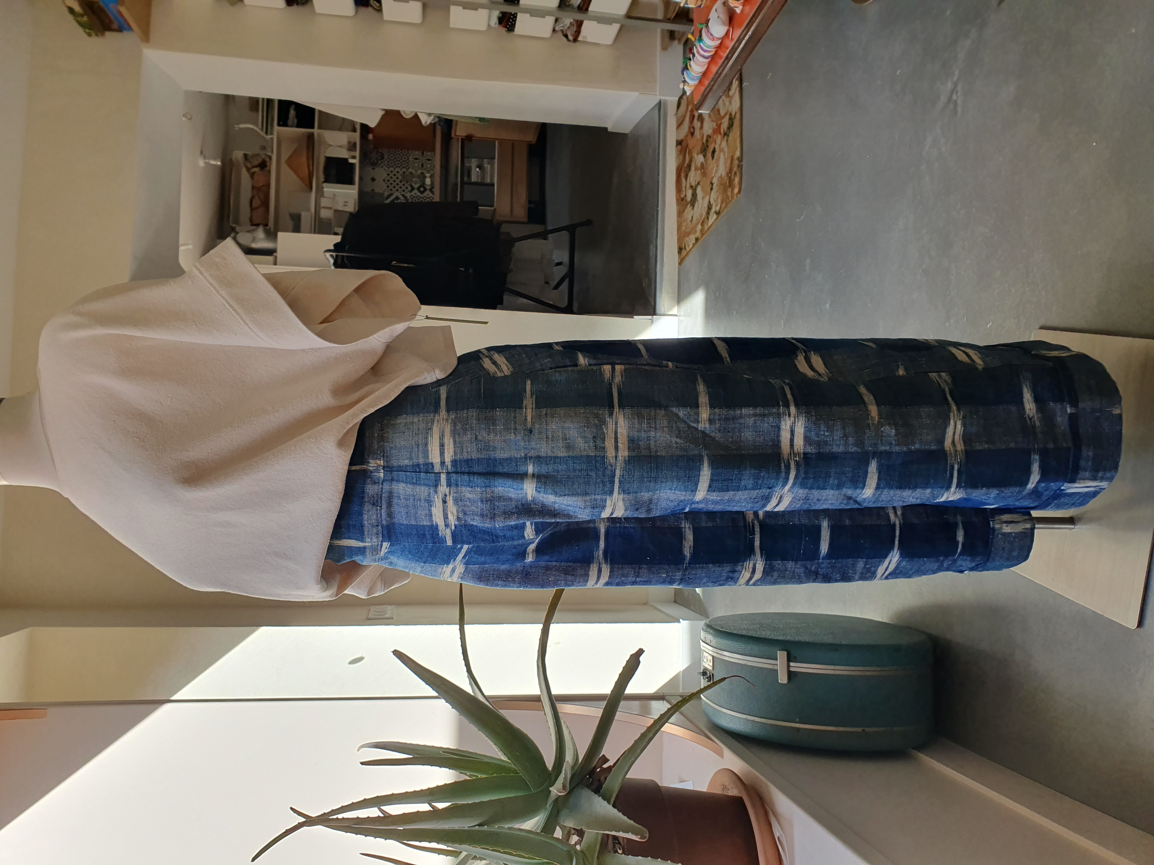 pantacourt large bleu/blanc