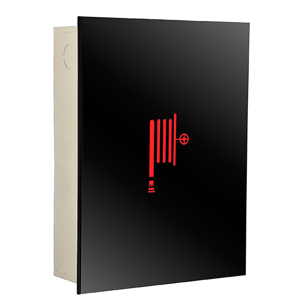 Dekoratif Siyah Cam Kapaklı 1'' Küresel Vanalı 25 Metre Hortumlu Yangın Dolabı