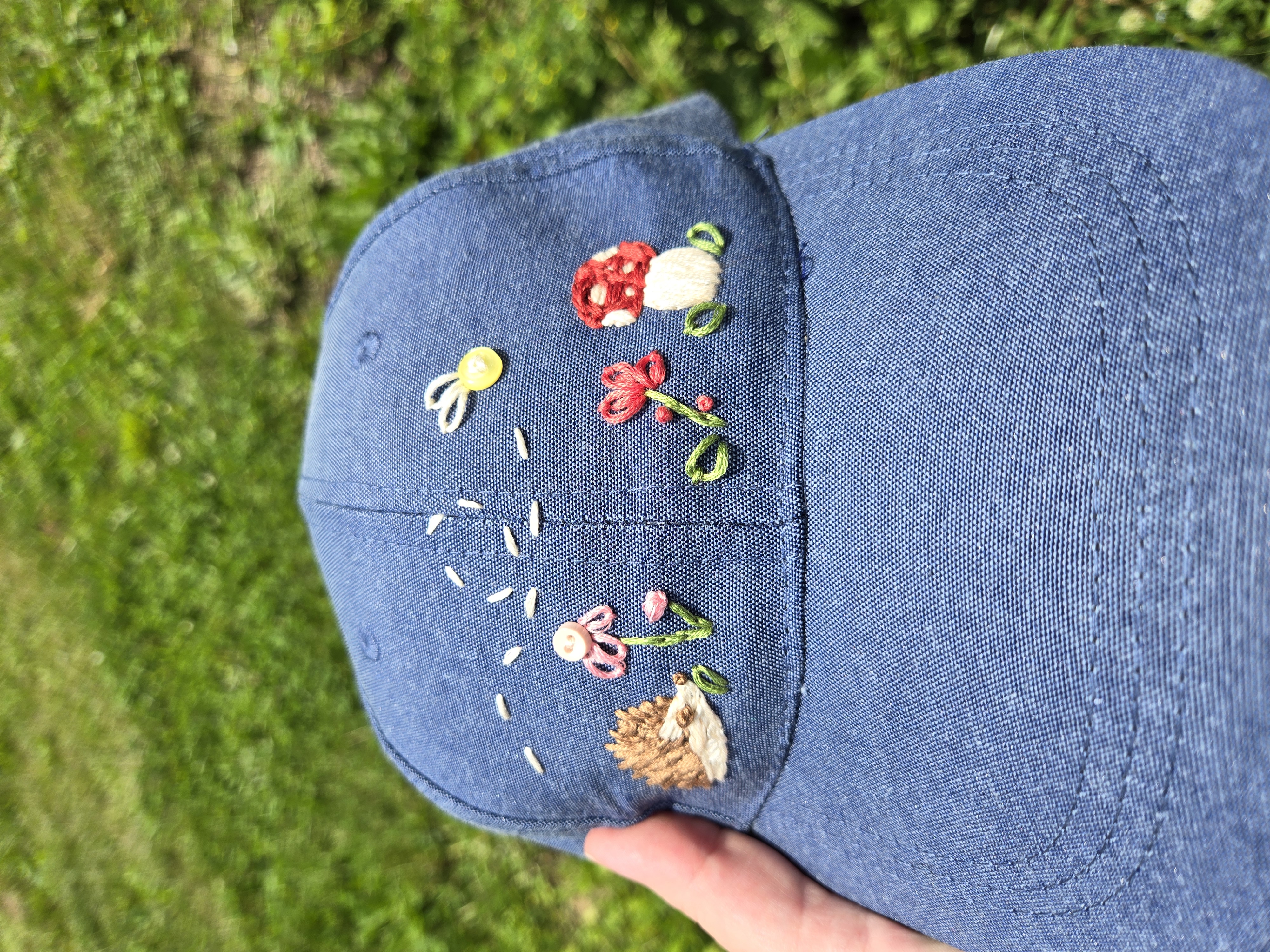 Hand-Embroidered Denim Cap