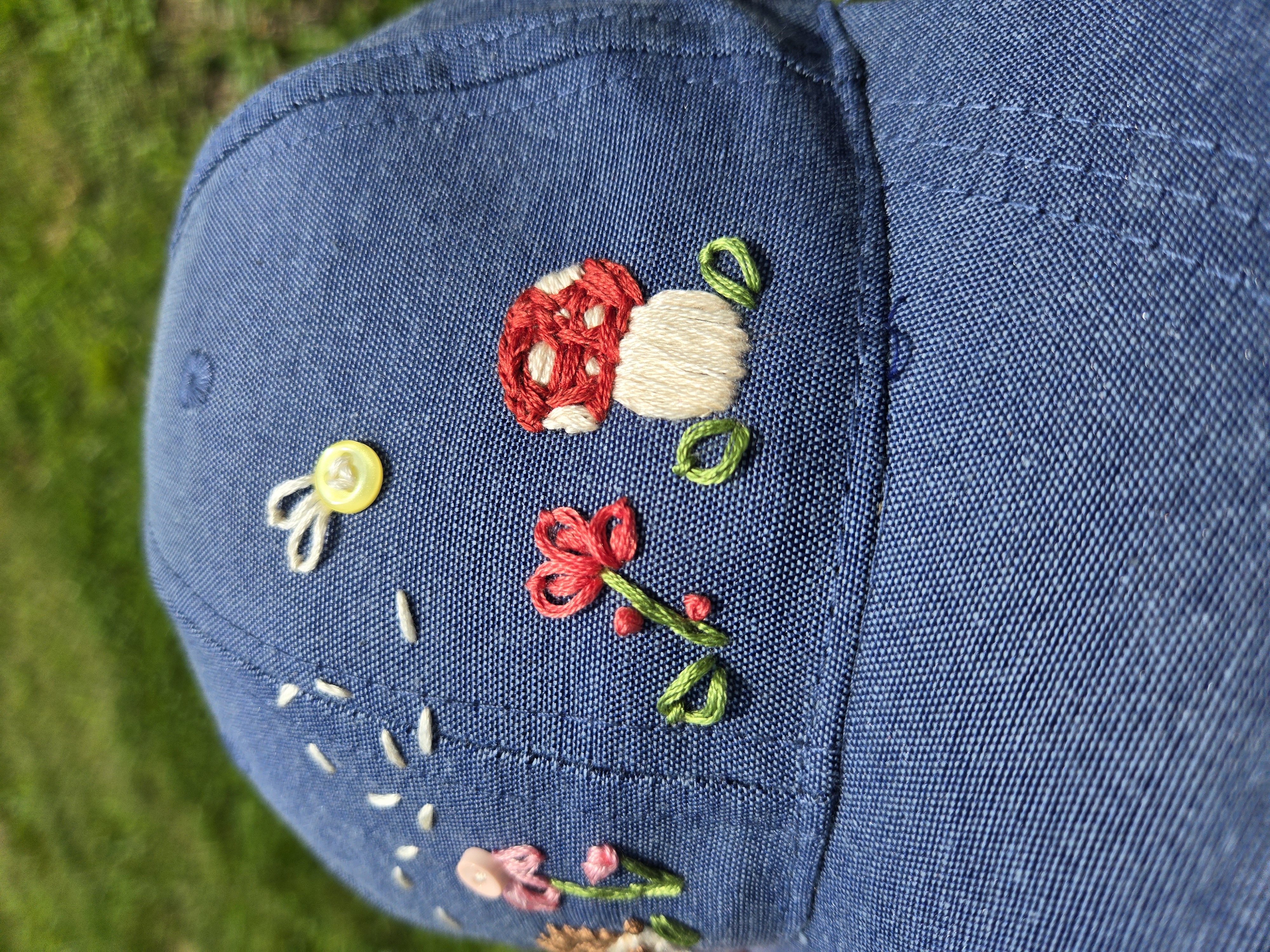 Hand-Embroidered Denim Cap