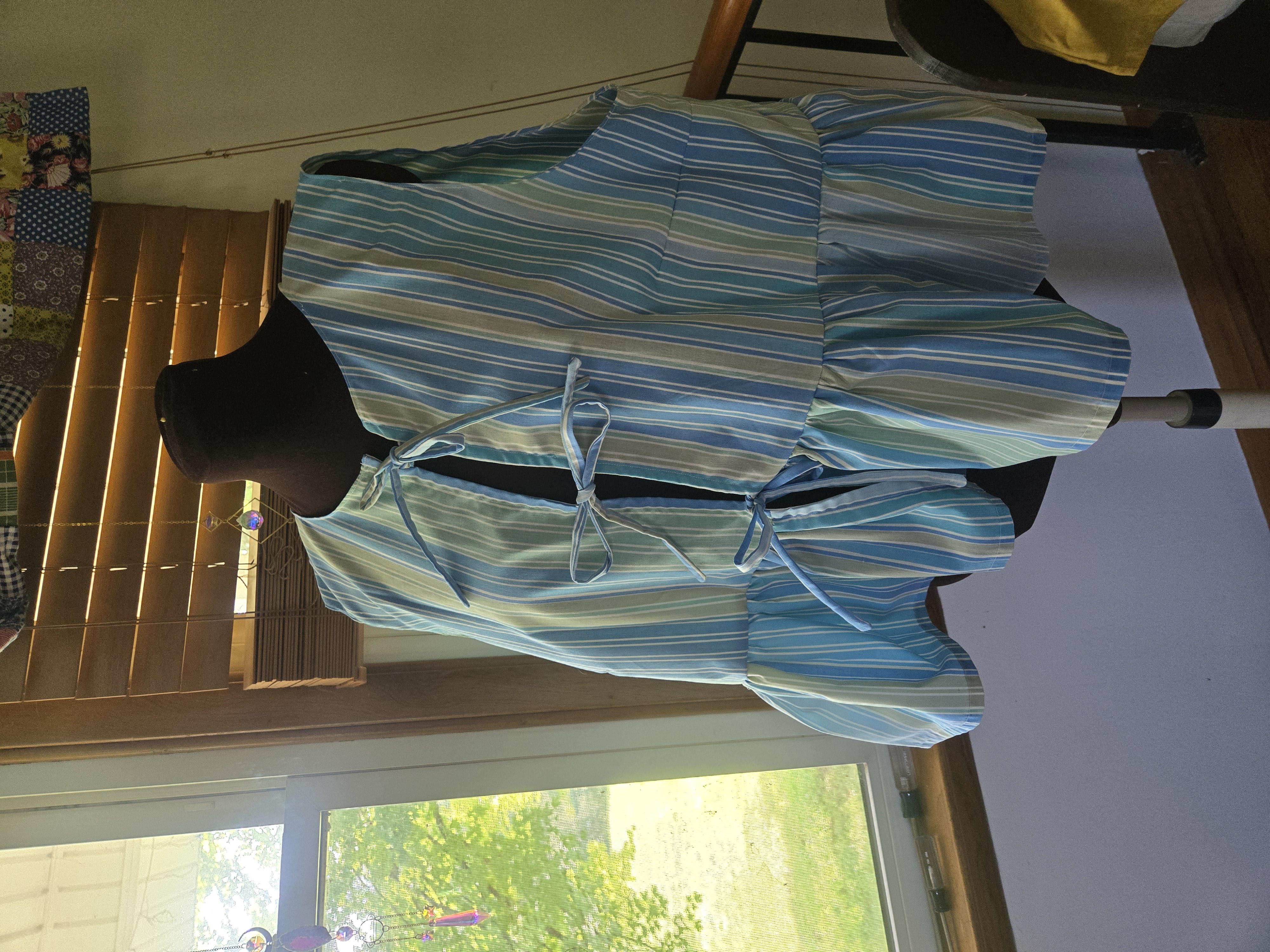 Striped Blue Tie Front Top