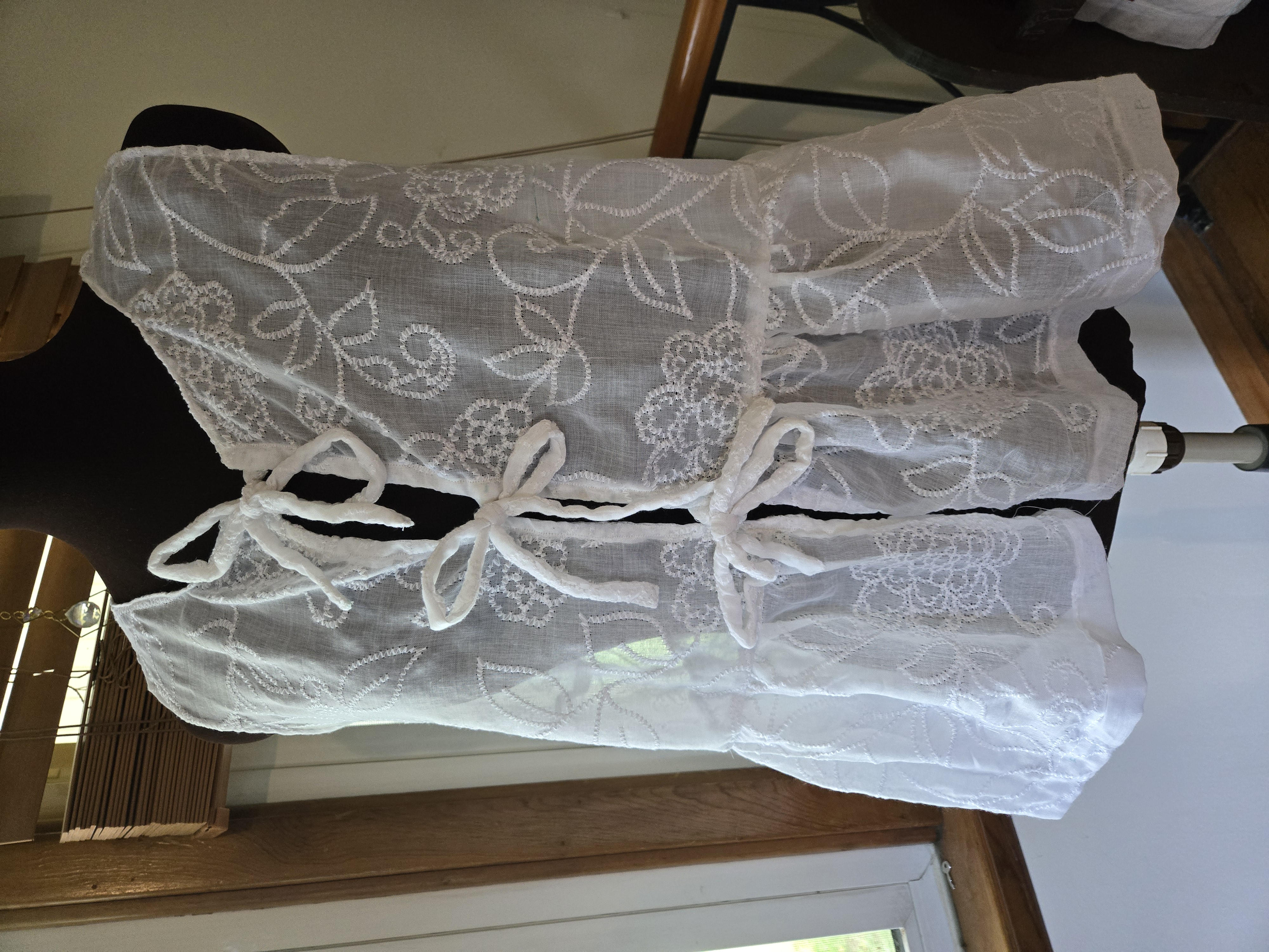 White Lace Tie Front Top