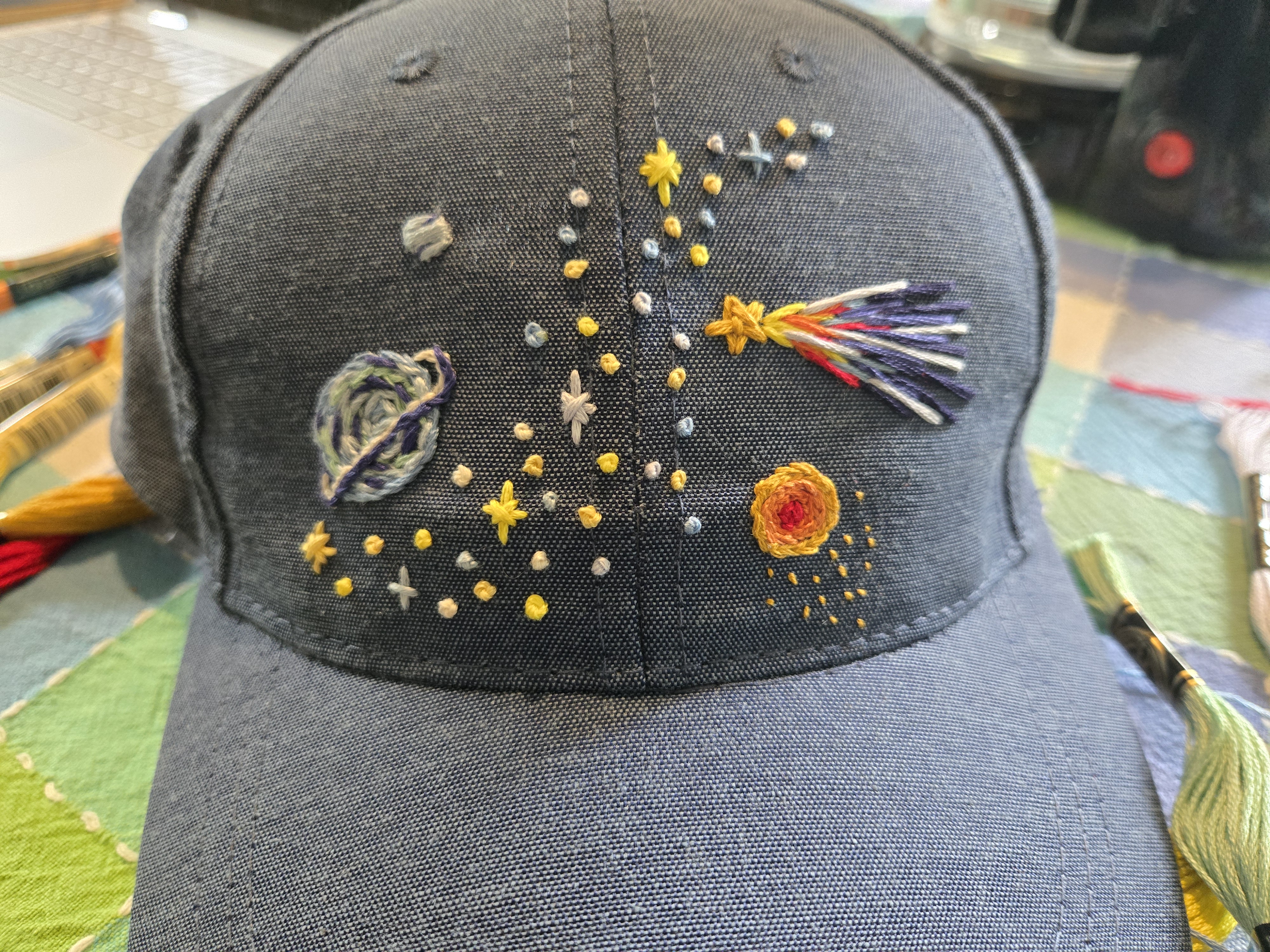 Hand-Embroidered Space Theme Cap