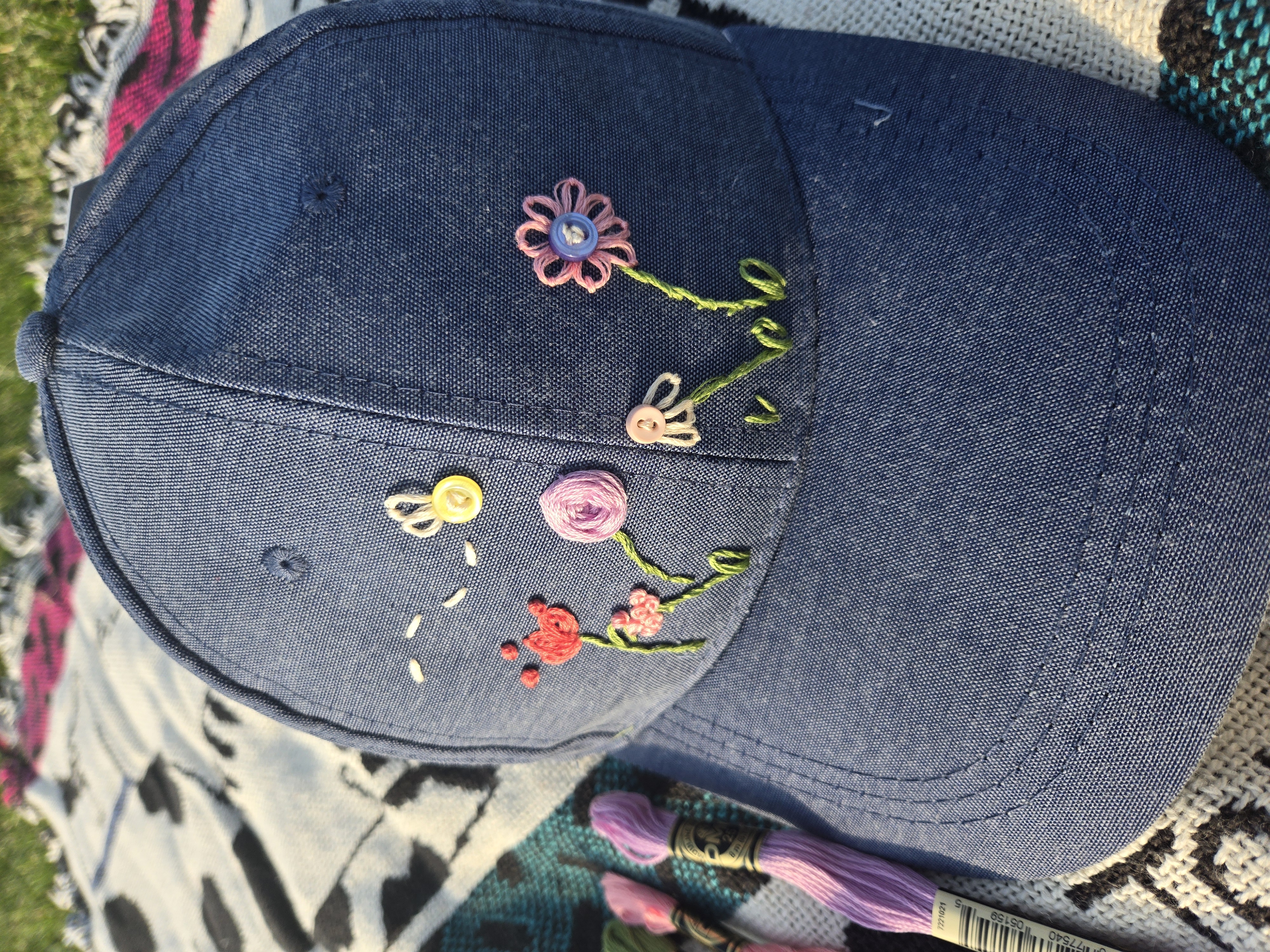 Hand-Embroidered Denim Cap
