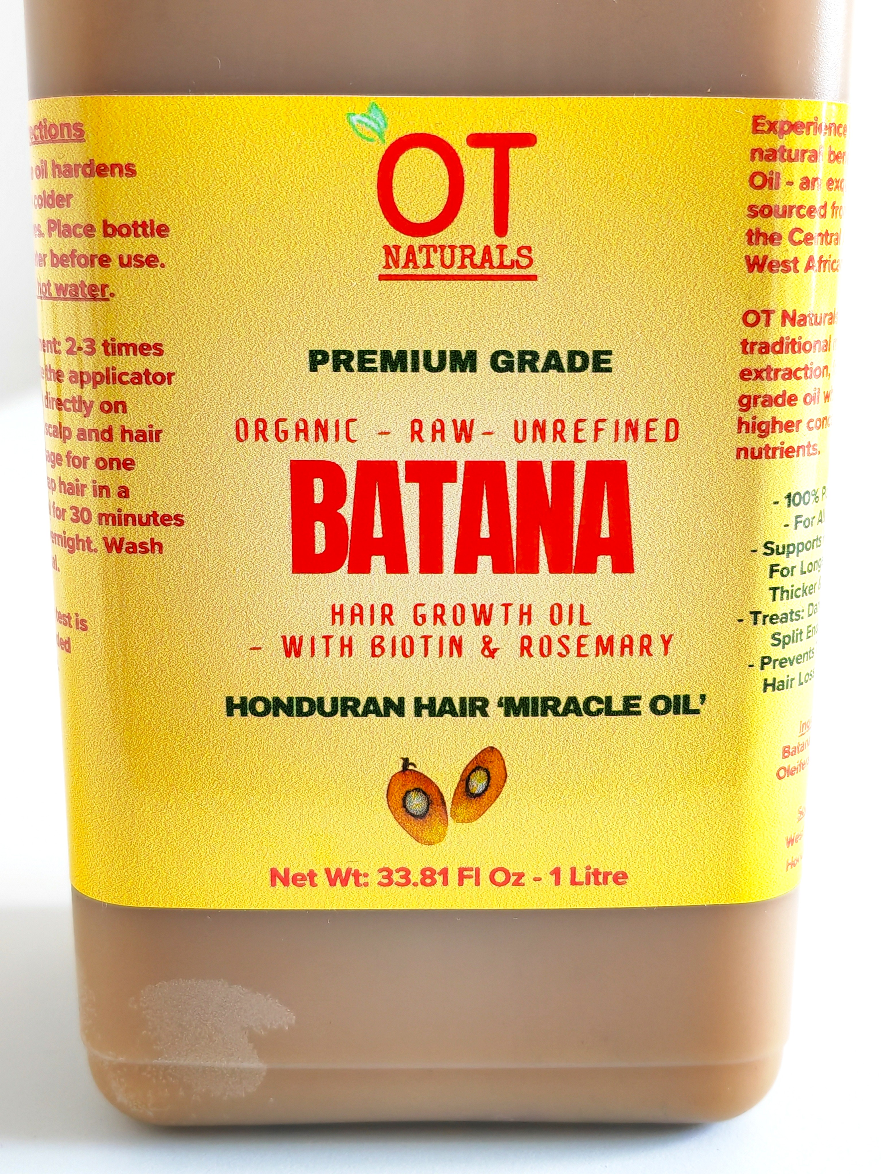 1 Litre (1000ml) - Raw Batana Oil with Biotin & Rosemary - for Faster Hair Growth