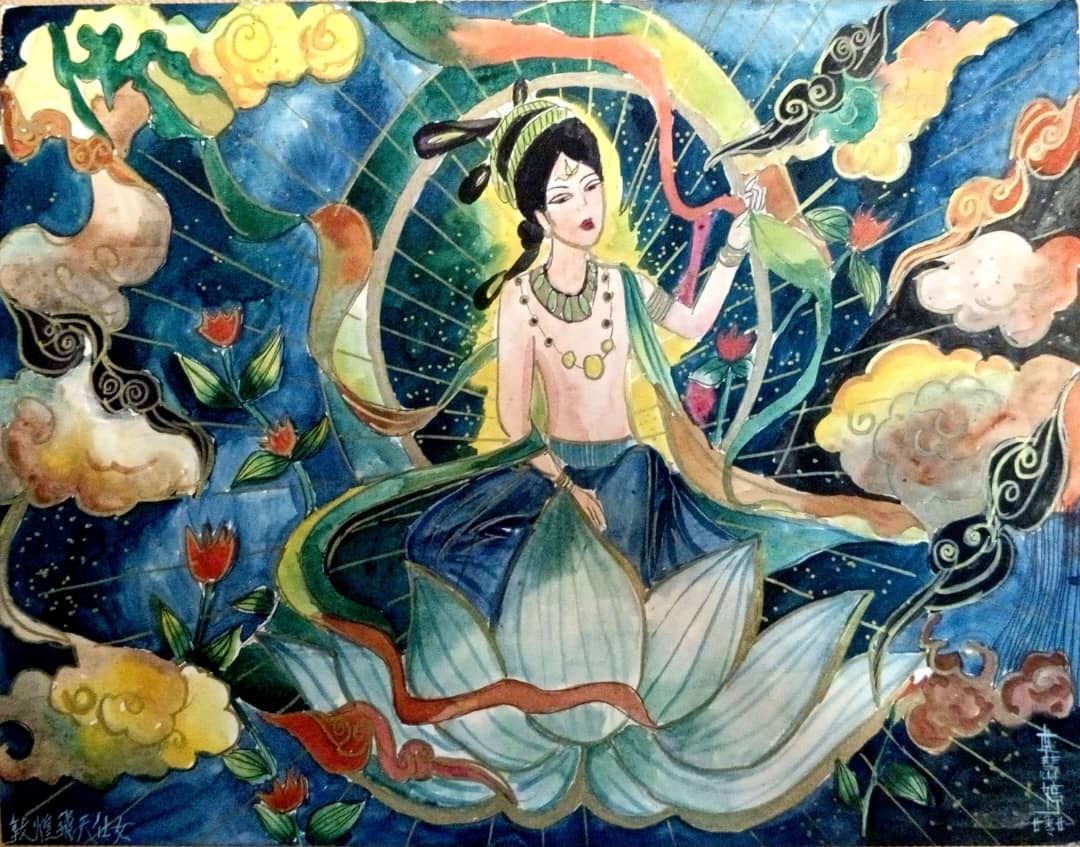 [The Apsara]  Hand-Painted Chinese Mineral Artwork