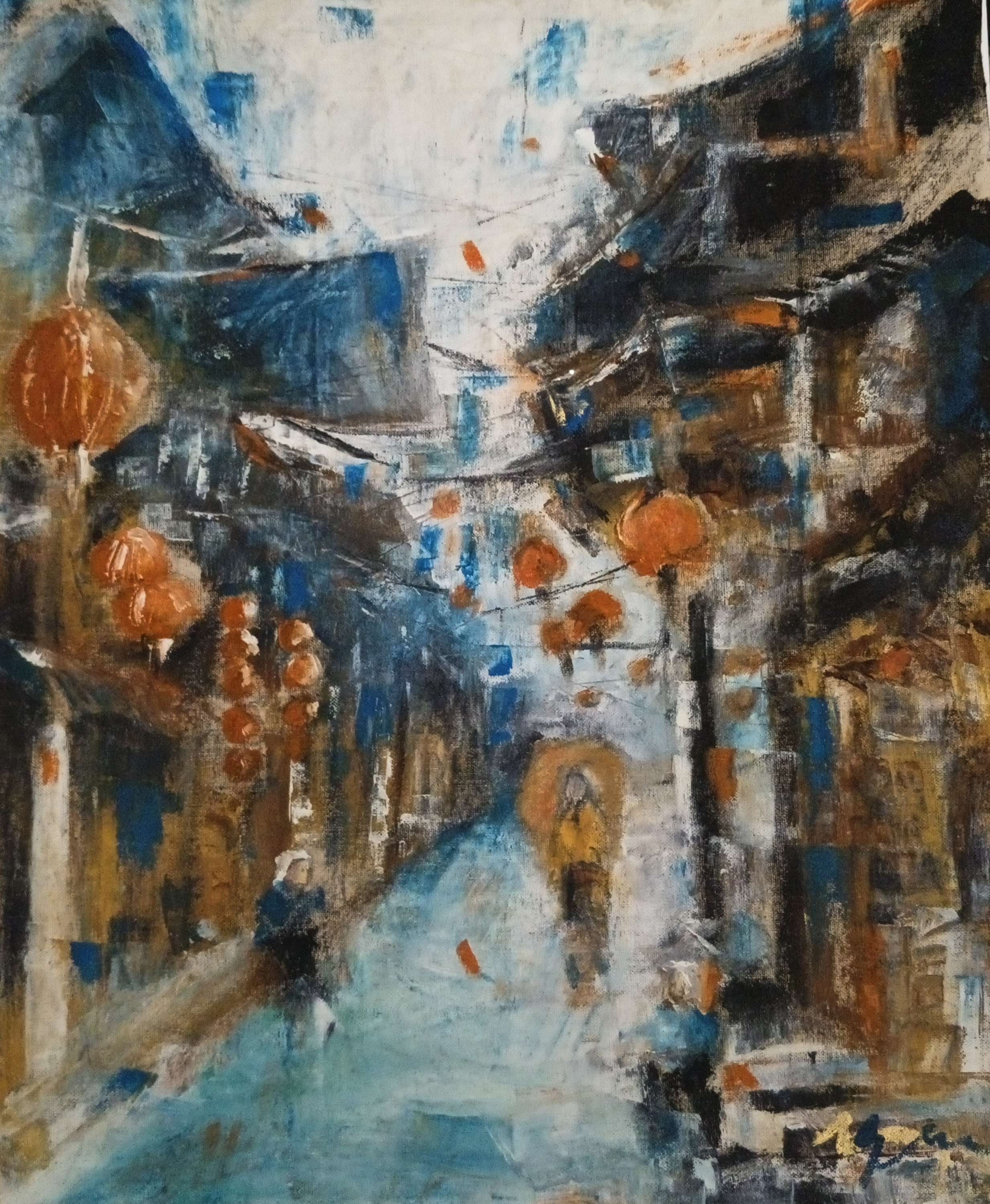 [The Old Chinese Town] Abstract Oil Painting