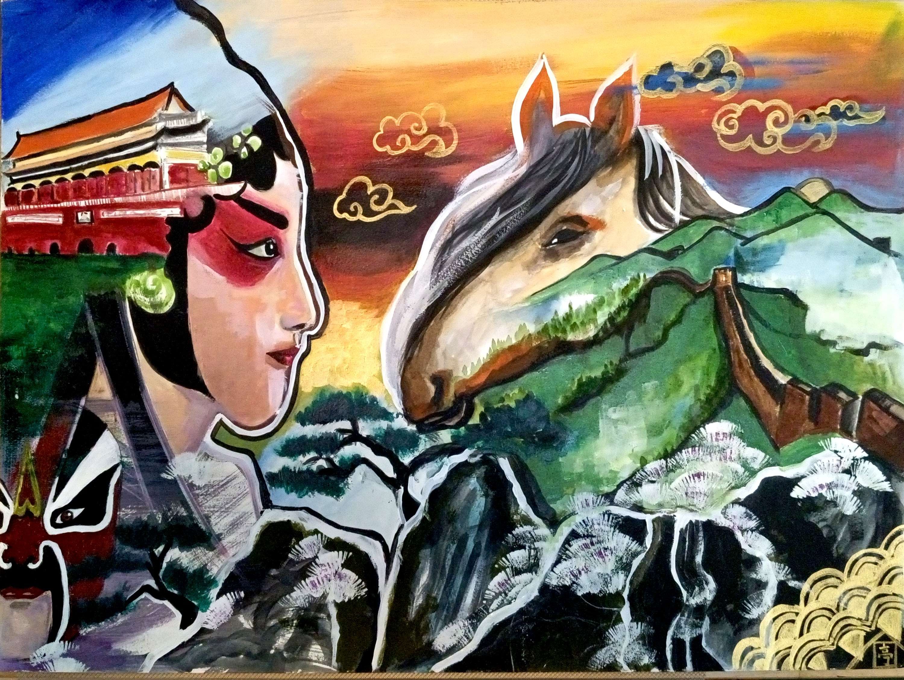 [China China] Chinese Culture Themed Art watercolor mix acrylic on Paper
