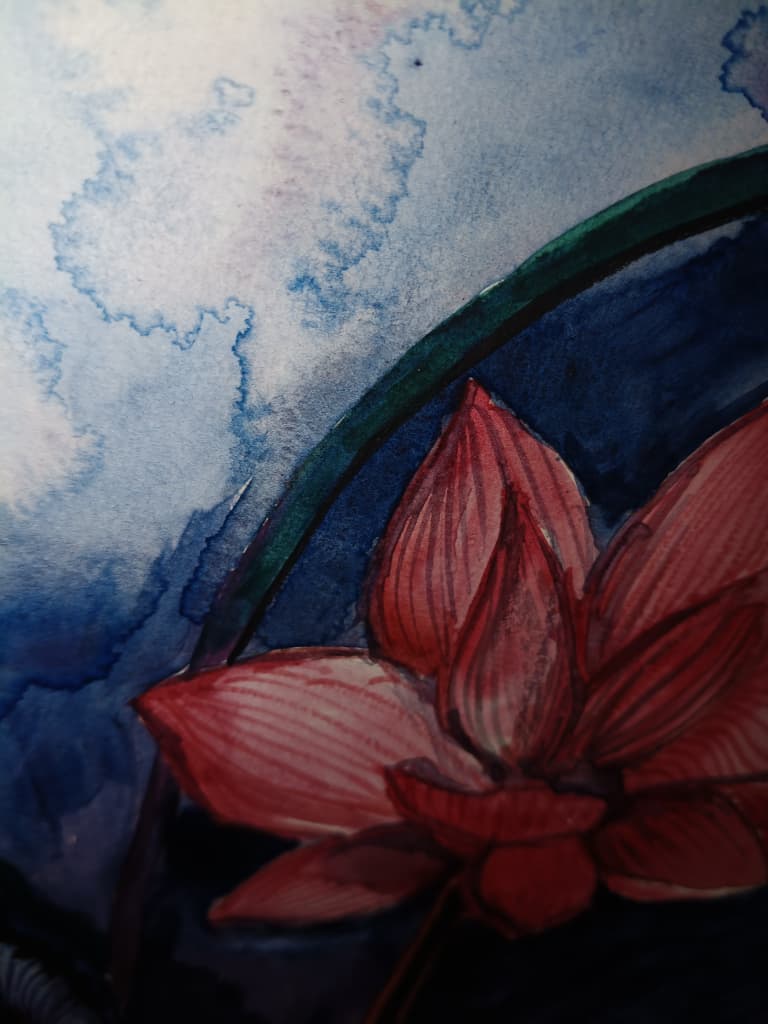 [The Pink Lotus Flower] Chinese Mineral Art Painting 11.7x16.5 inches (A3)
