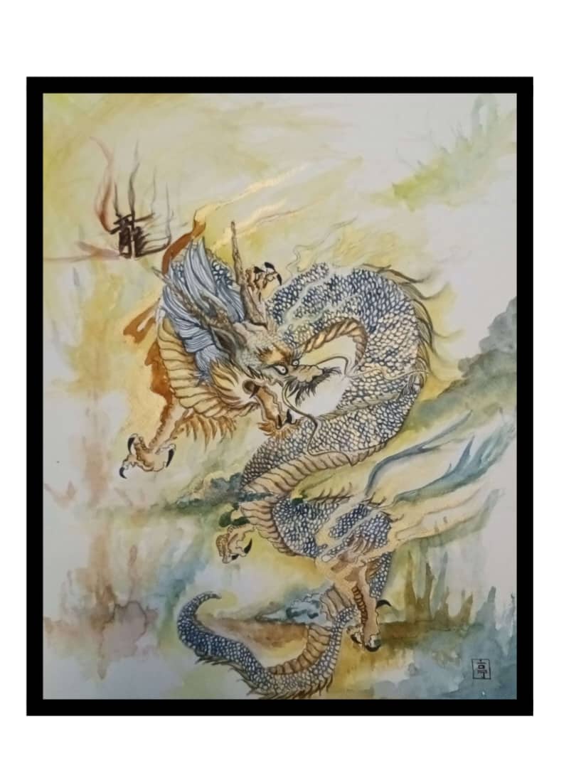 [The Golden Chinese Dragon] Watercolor Painting