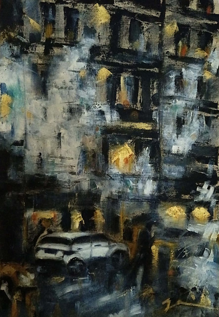 [The Glitter Night] Oil On Canvas Sheet