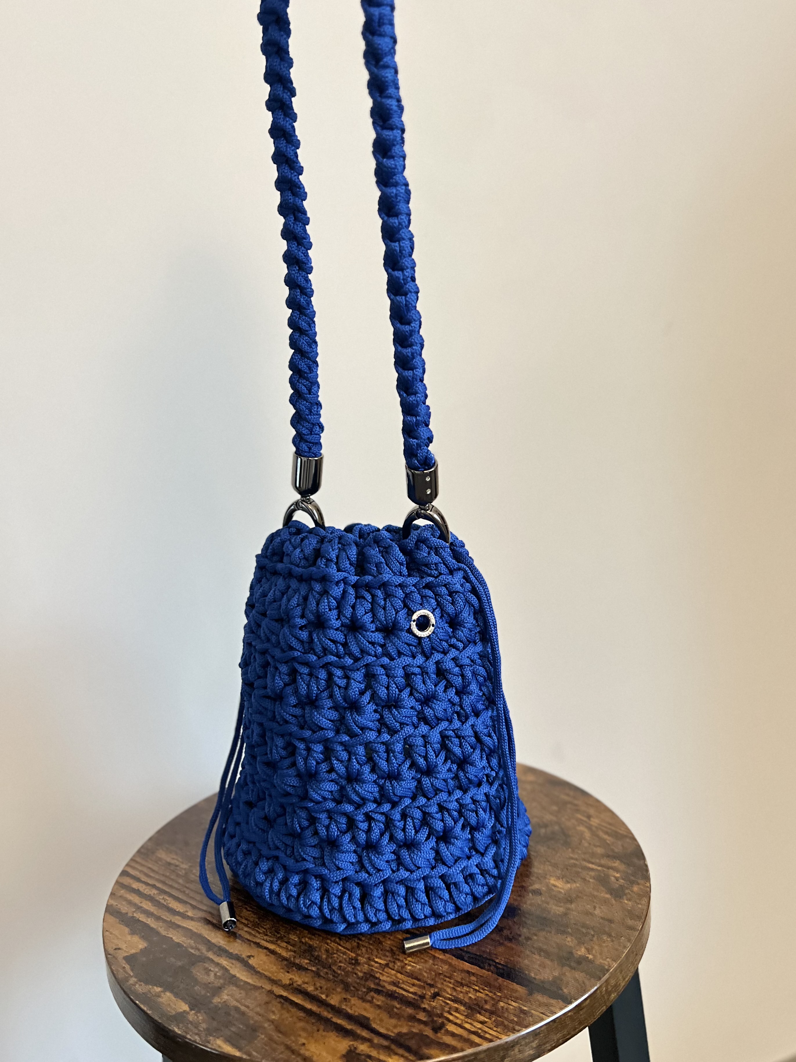 Handmade Crochet Blue Bucket Bag