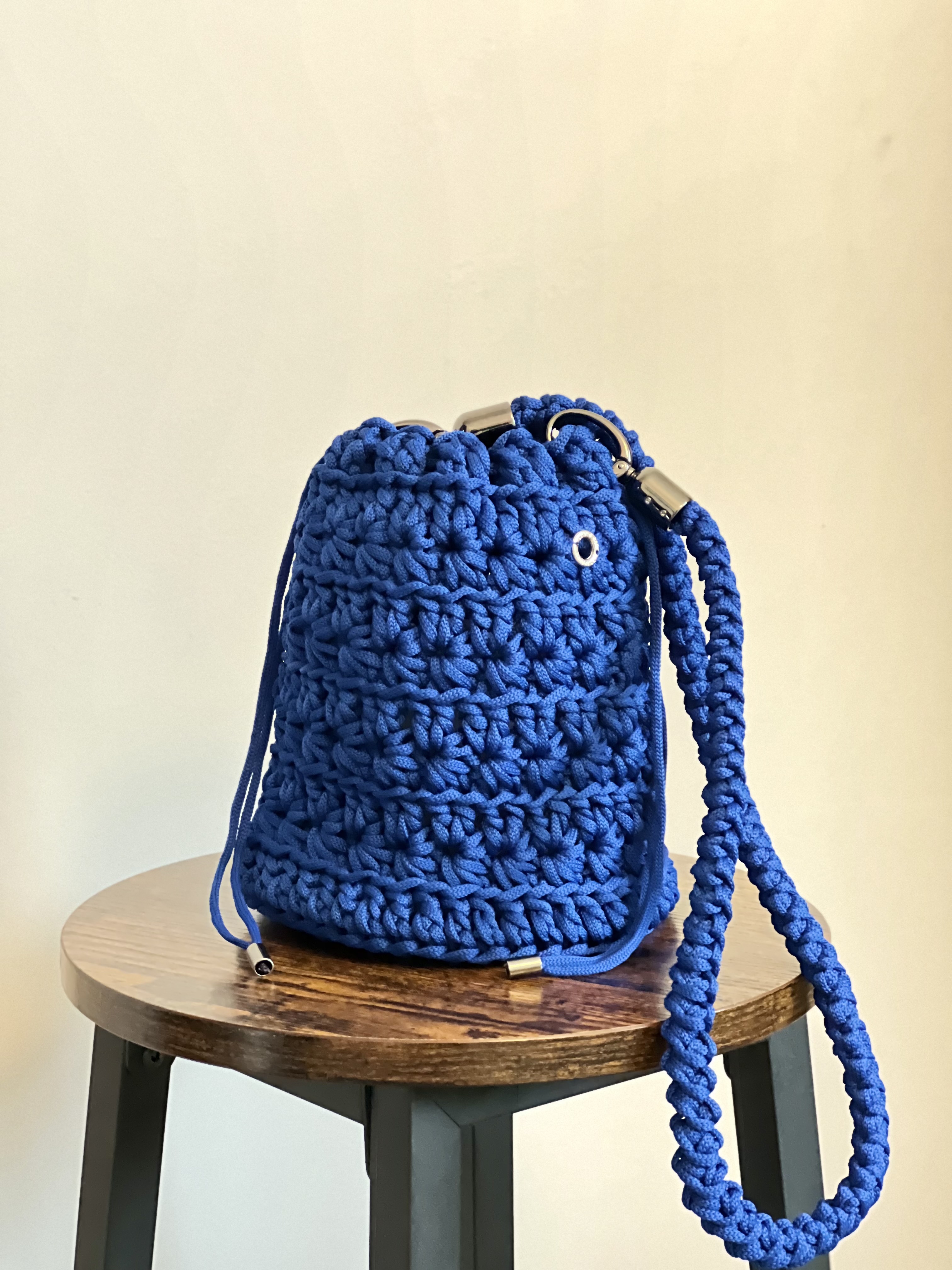 Handmade Crochet Blue Bucket Bag