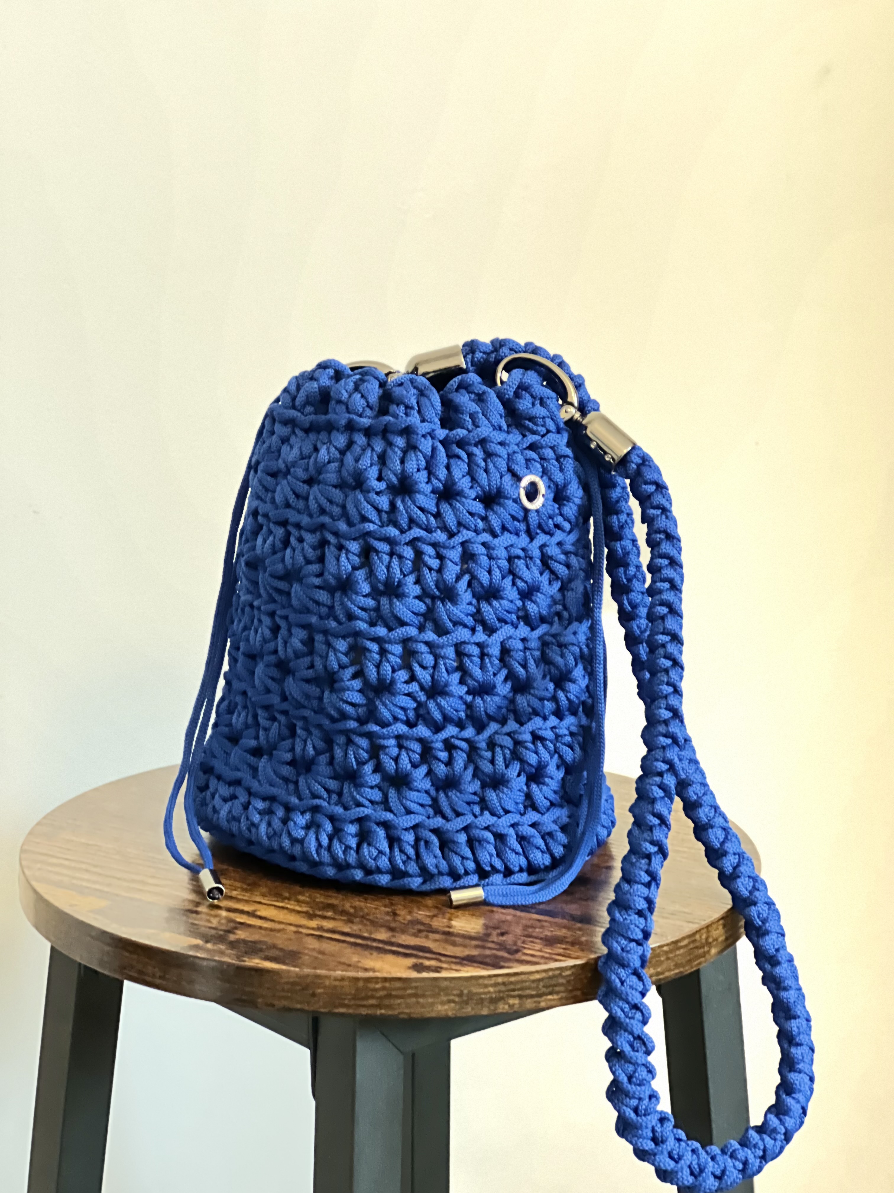 Handmade Crochet Blue Bucket Bag