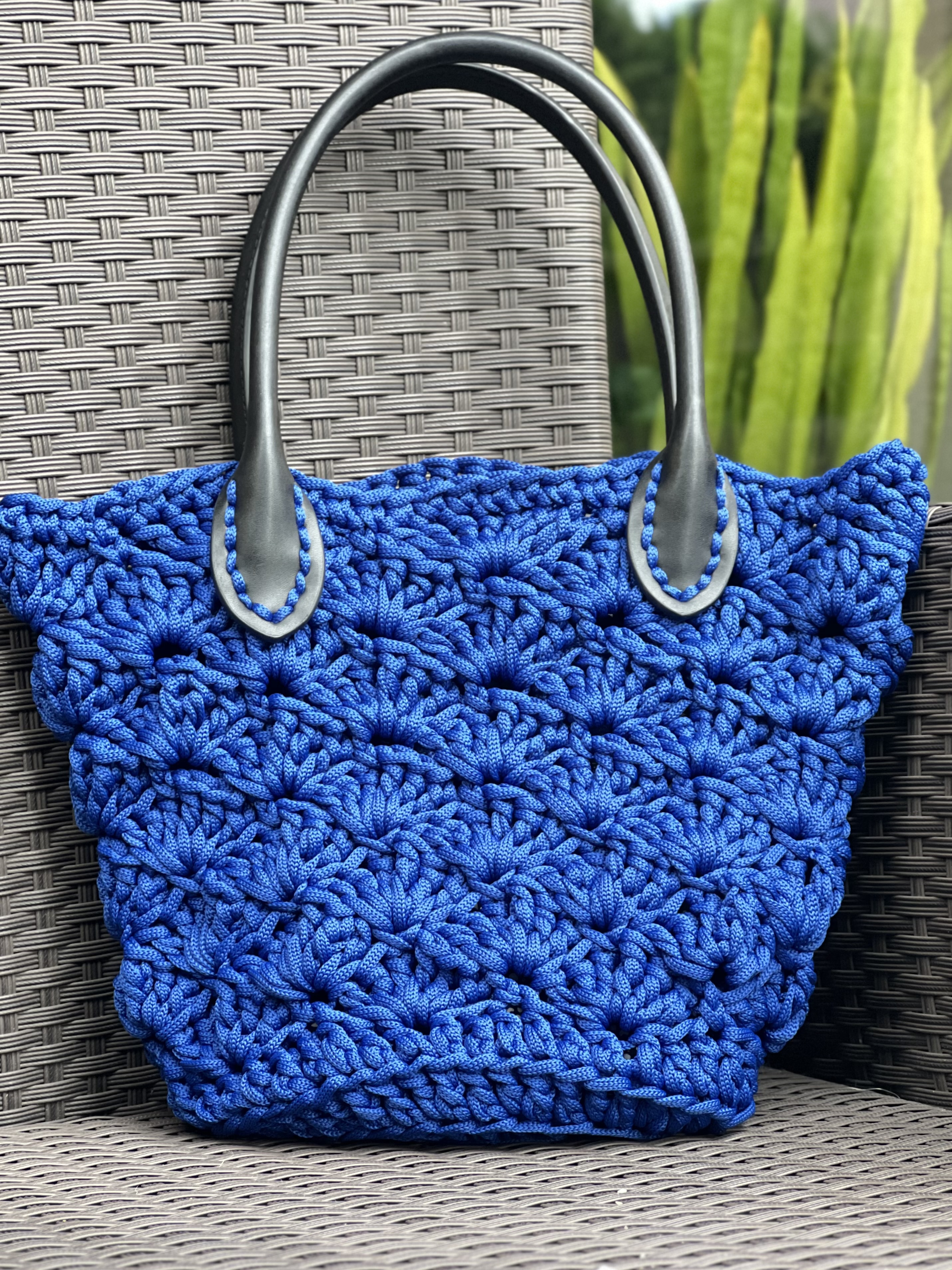 Handmade Blue Crochet small Tote Bag