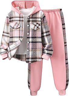 Girls' Pink Plaid Hoodie Set
