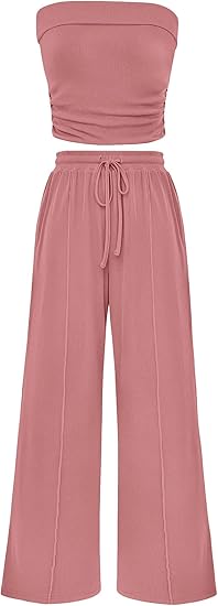 Women's Two-Piece Tube Top and Wide-Leg Pants Set