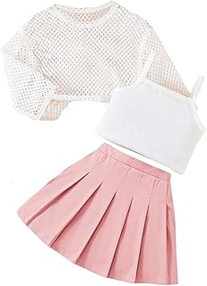 Girls Mesh Crop Top and Pleated Skirt Set