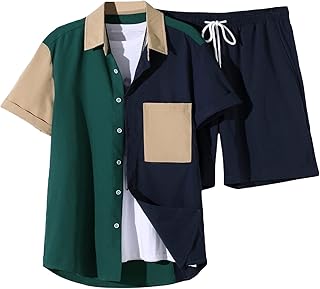 Men's Colorblock Short Sleeve Shirt and Shorts Set