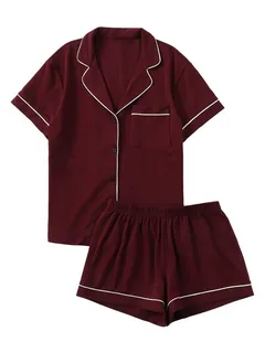 Burgundy Short Sleeve Pajama Set