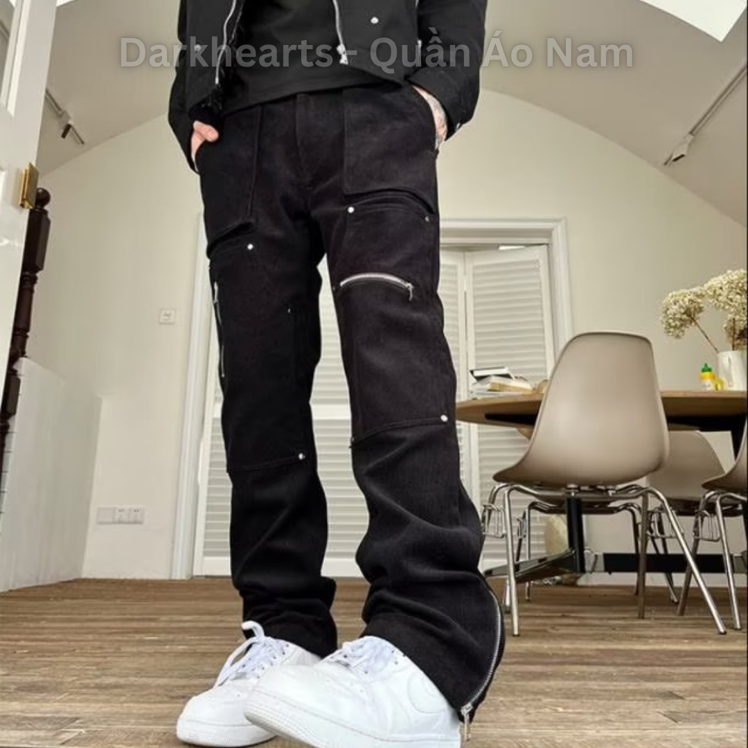 Quần jean đen nam nhiều khoá kéo