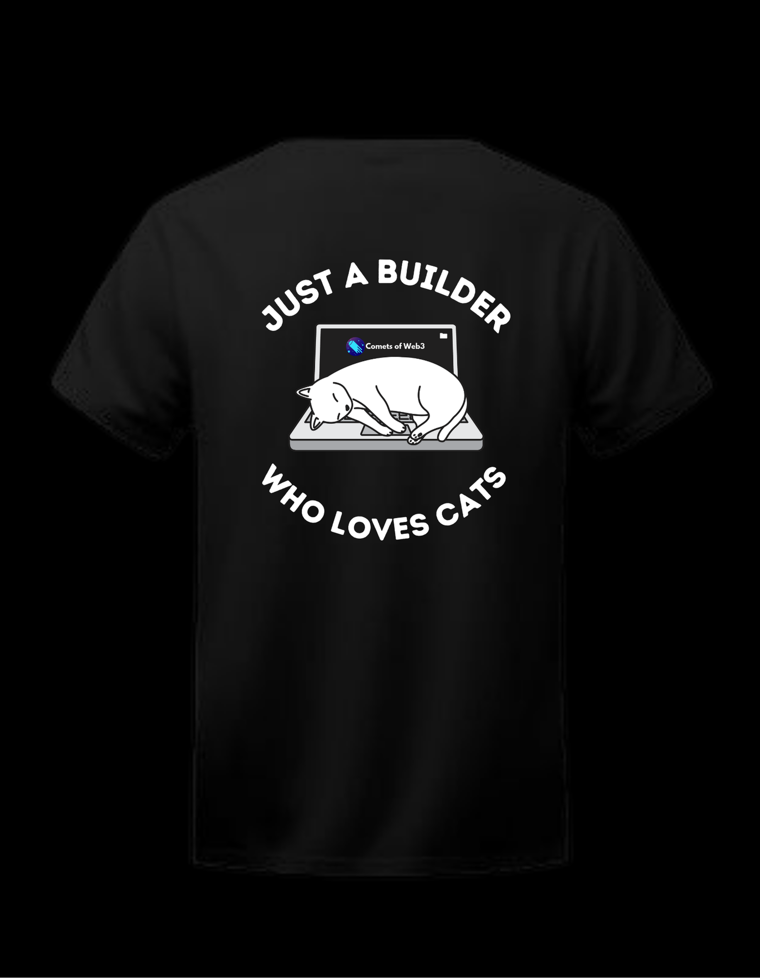 Comets of Web3 Black T-shirt - "Just a builder who loves cats"