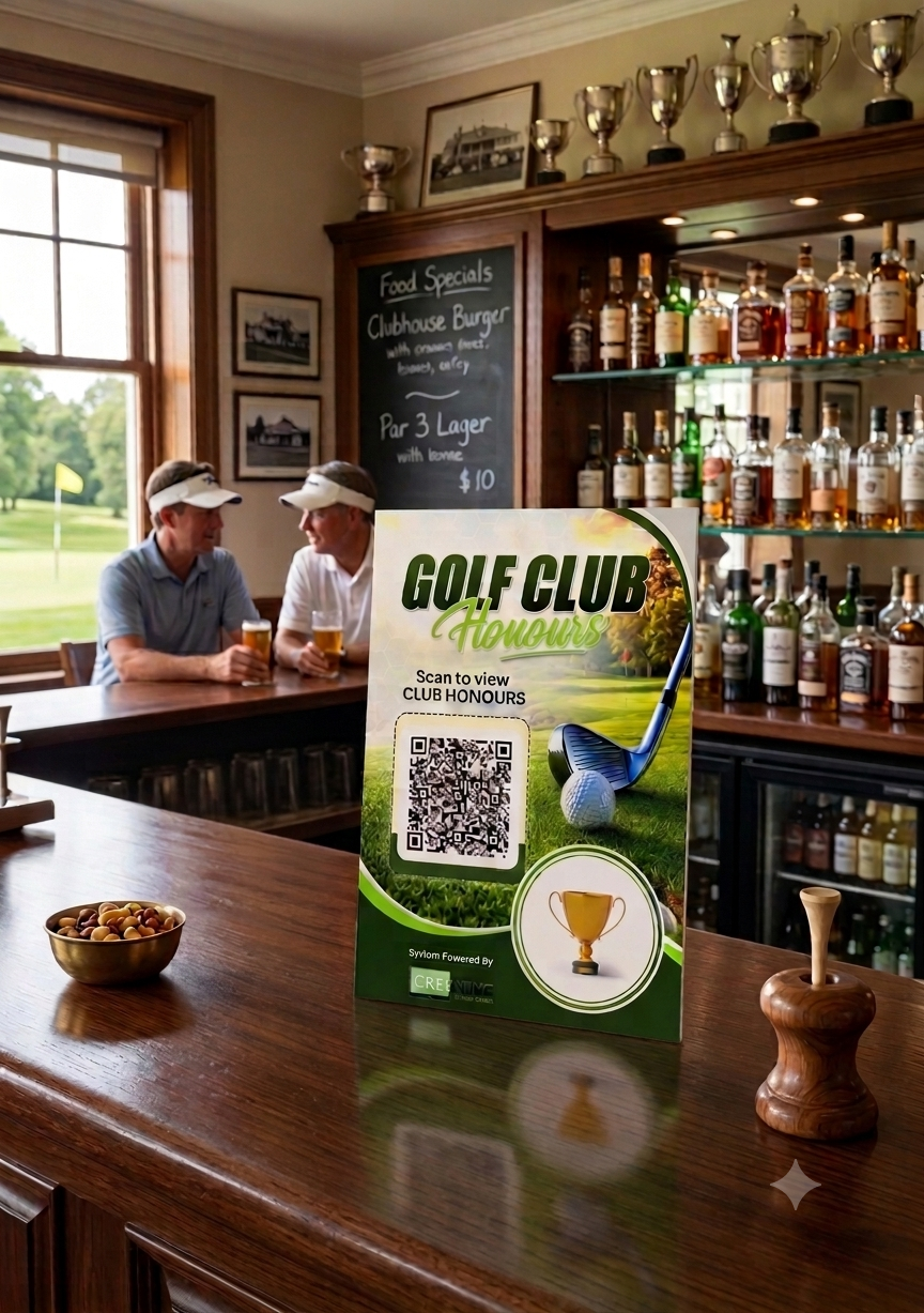 Golf Club Digital Honours Board System + 5 pack of Table Top QR Signs