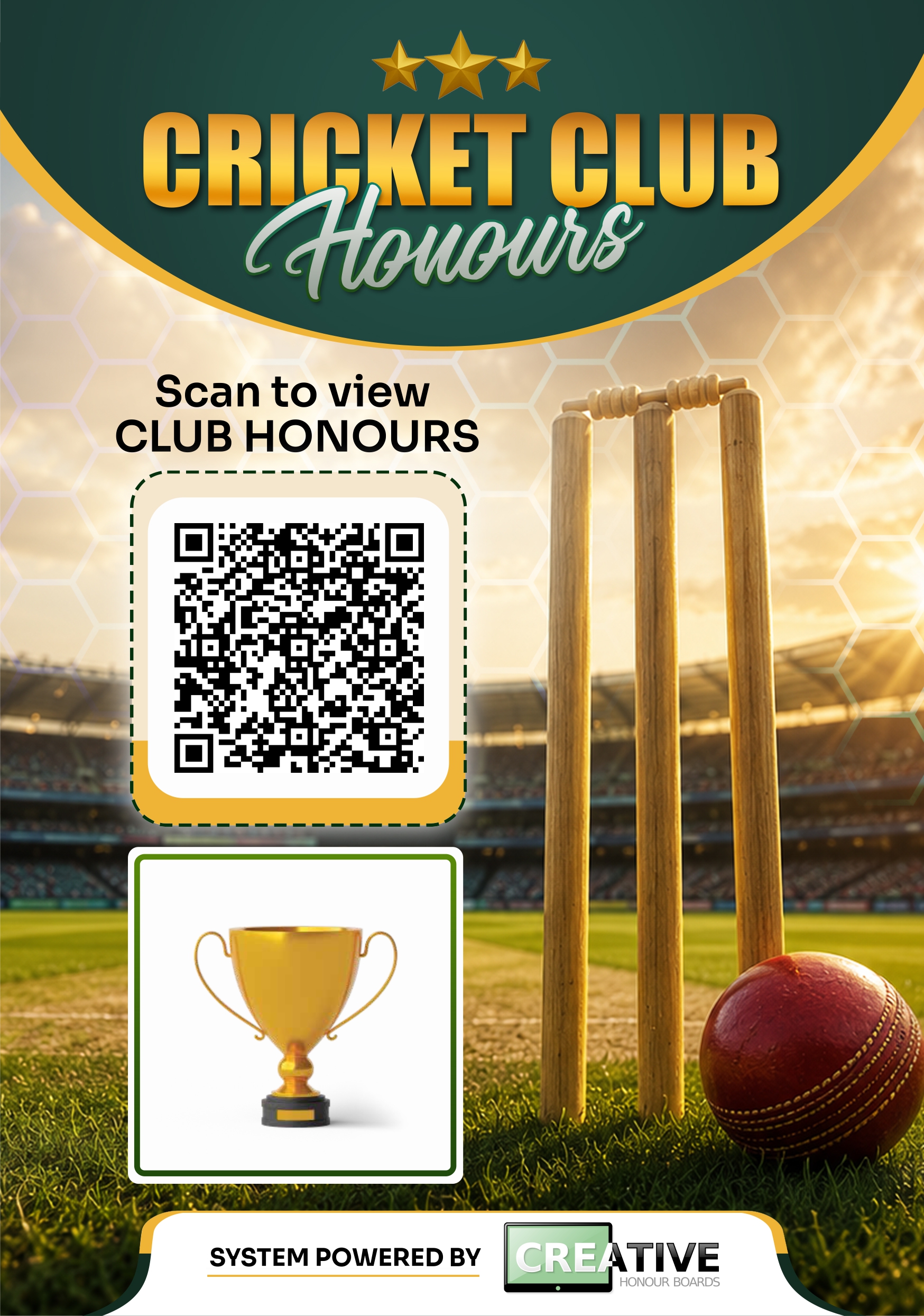 Cricket Club Digital Honours Board System + 5 pack of Table Top QR Signs
