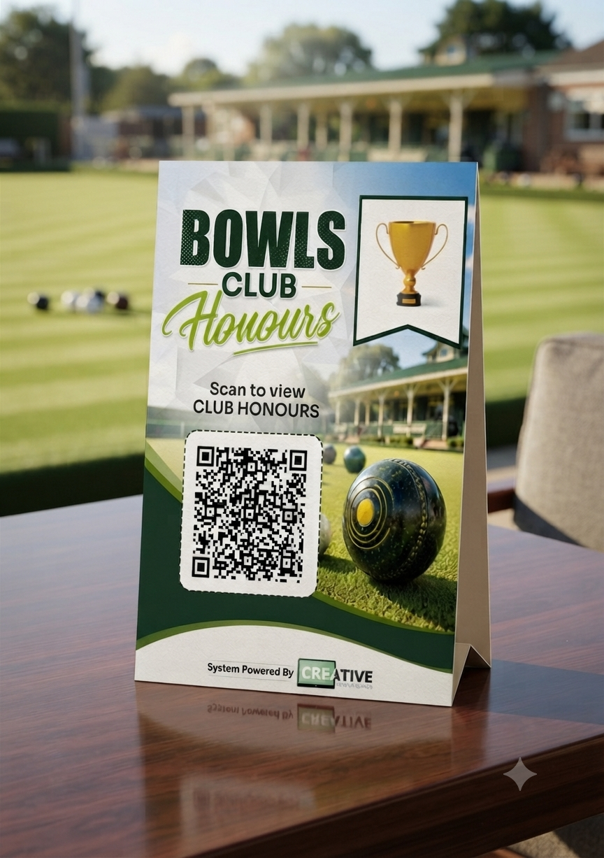 Bowls Club Digital Honours Board System + 5 pack of Table Top QR Signs