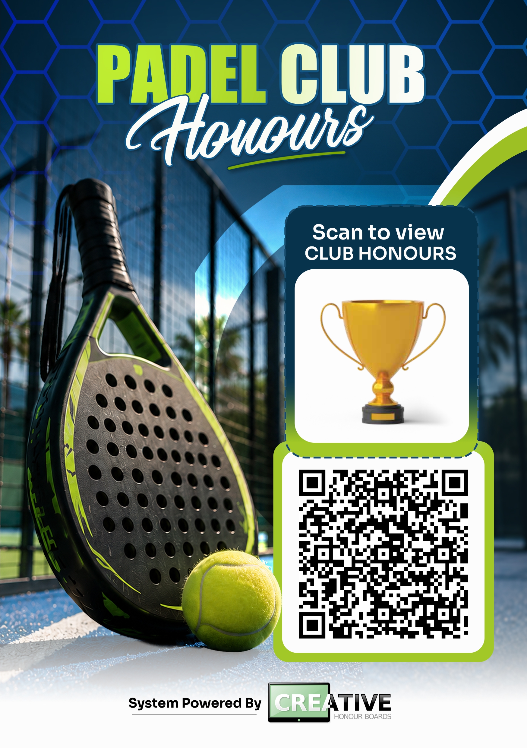 Padel Club Digital Honours Board System + 5 pack of Table Top QR Signs